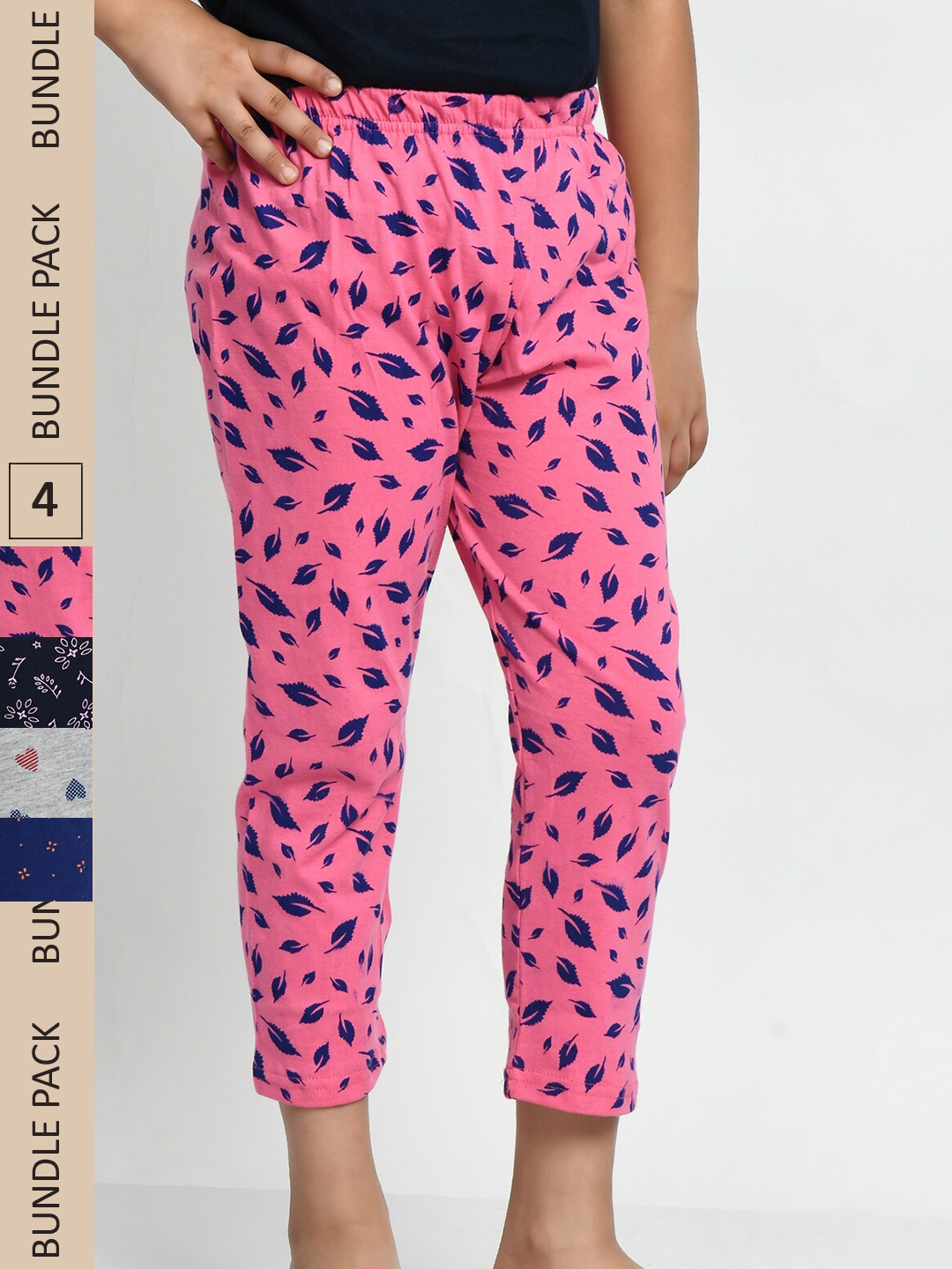 

BAESD Girls Pack Of 4 Mid-Rise Printed Pure Cotton Capris, Pink