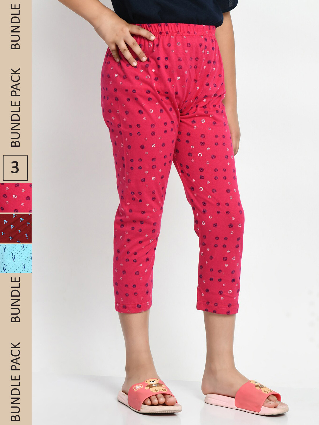 

BAESD Girls Pack of 3 Printed Pure Cotton Capris, Pink