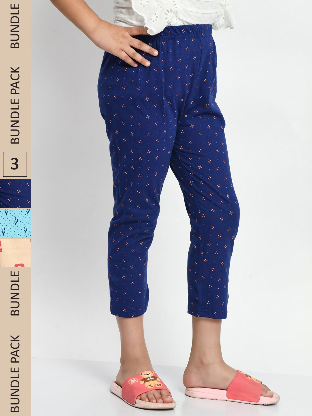 

BAESD Girls Pack Of 3 Conversational Printed Pure Cotton Capris, Turquoise blue