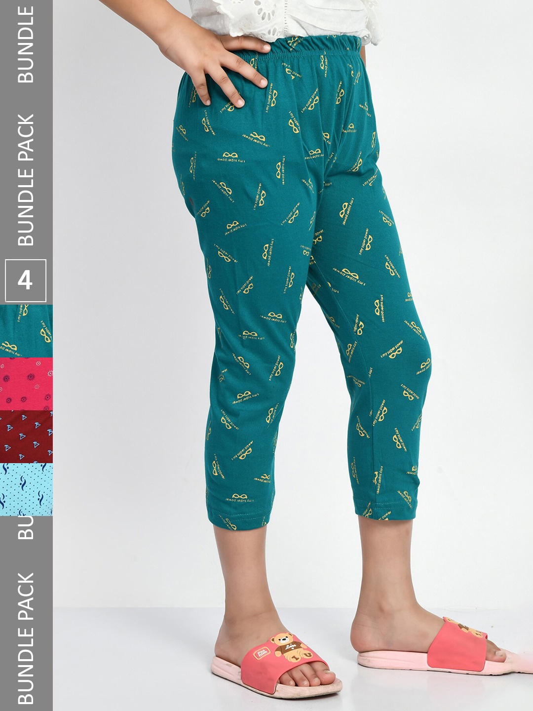 

BAESD Girls Pack Of 4 Printed Pure Cotton Capris, Blue