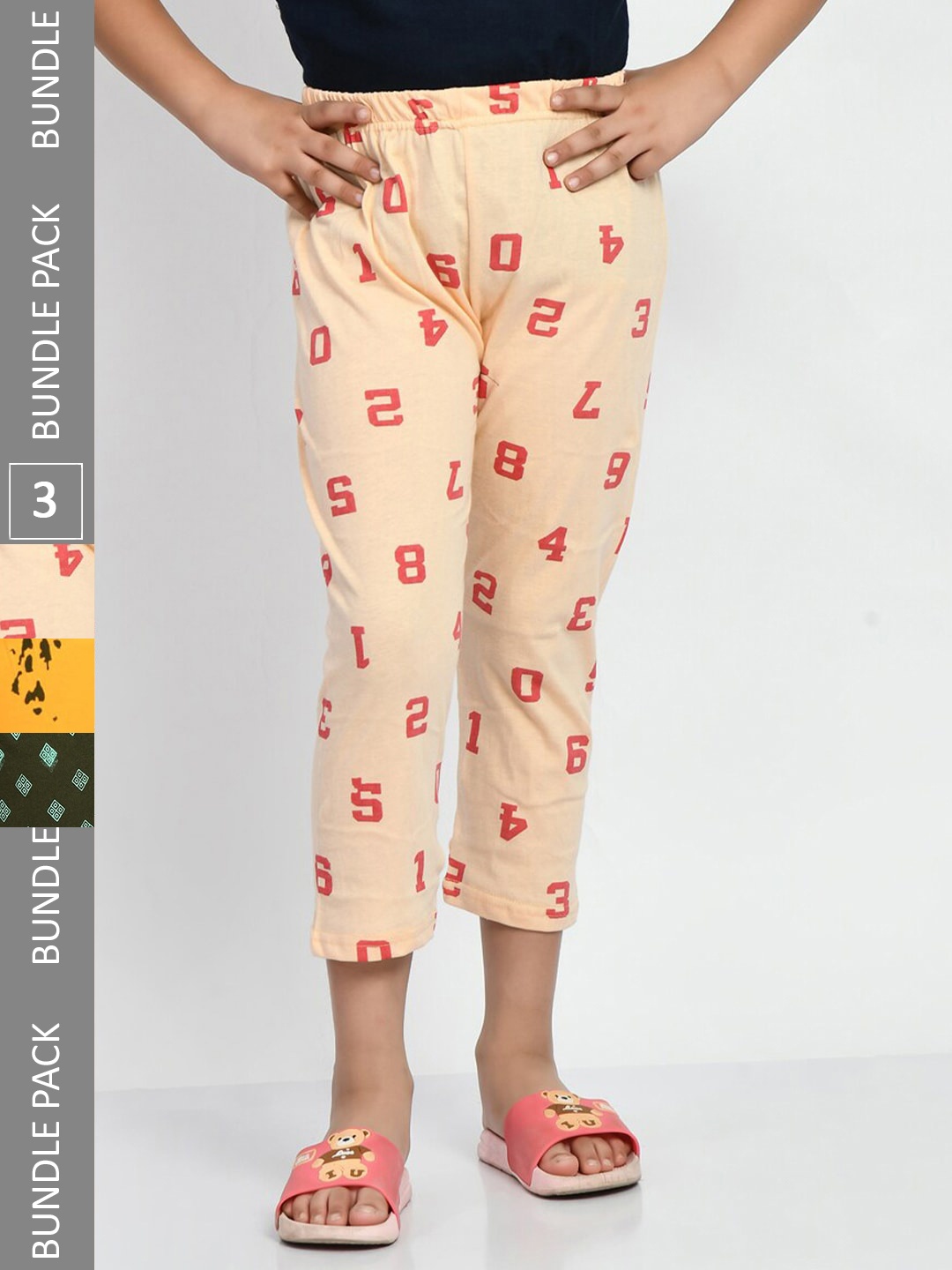 

BAESD Girls Pack of 3 Printed Pure Cotton Capris, Yellow