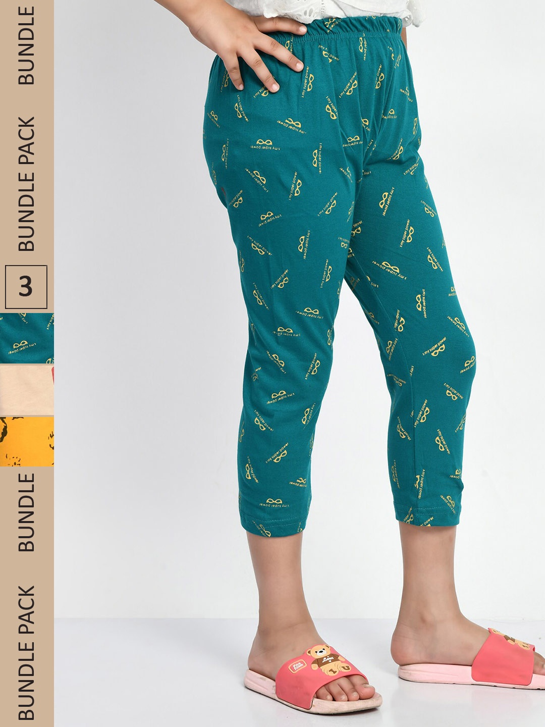 

BAESD Girls Pack of 3 Printed Pure Cotton Capris, Beige