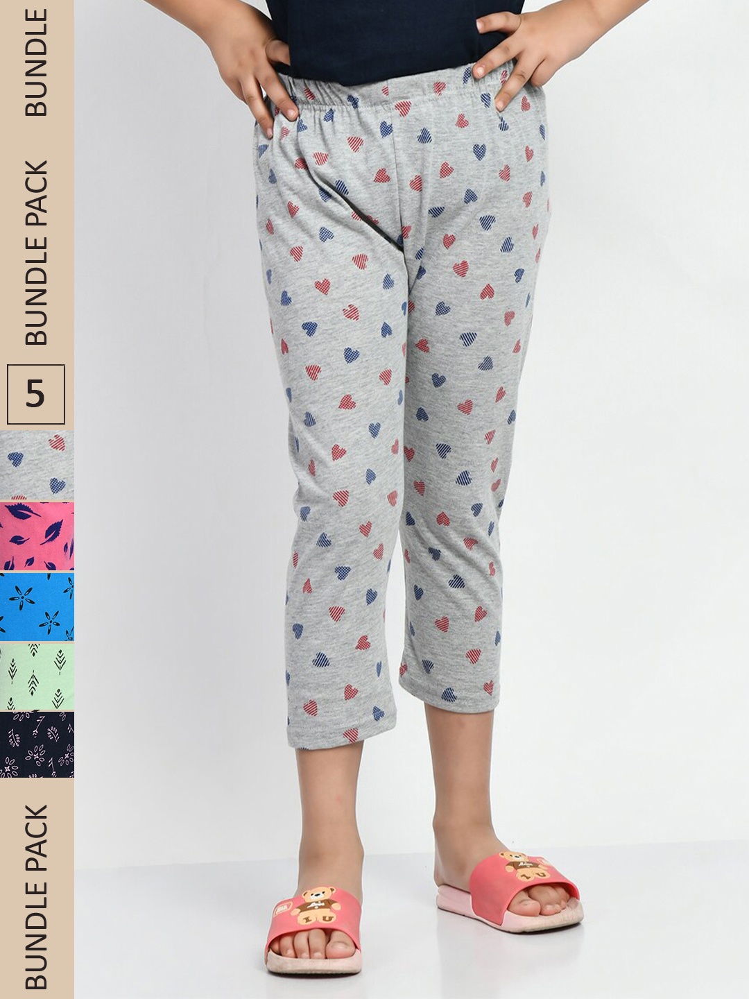 

BAESD Girls Pack of 5 Printed Pure Cotton Capris, Pink