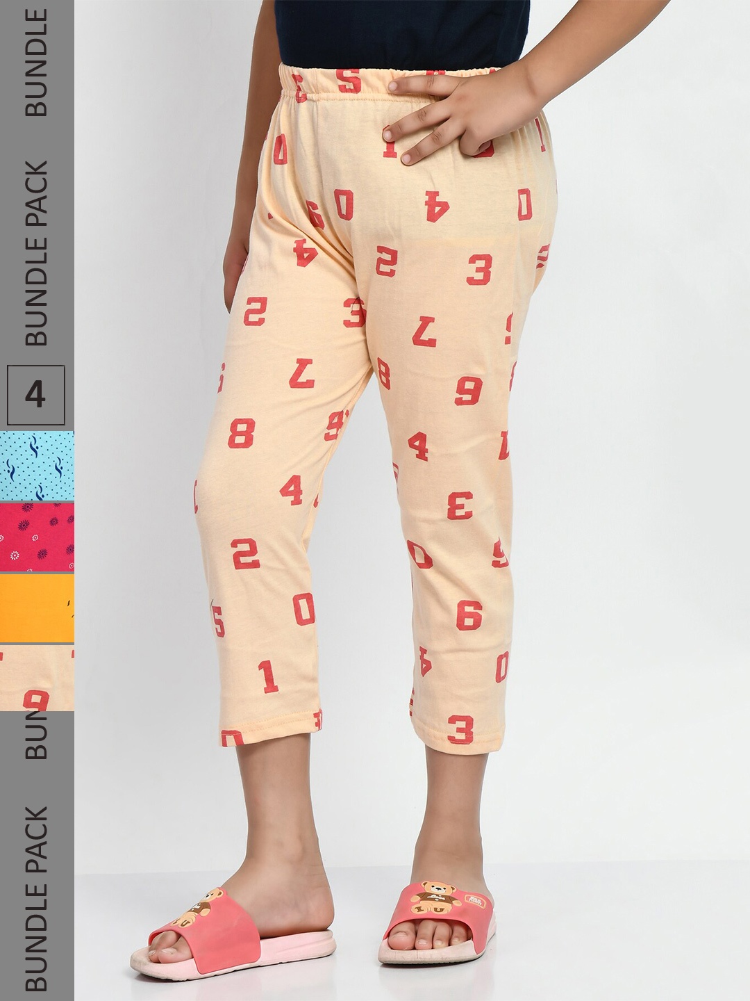 

BAESD Girls Pack Of 4 Printed Cotton Capris, Pink