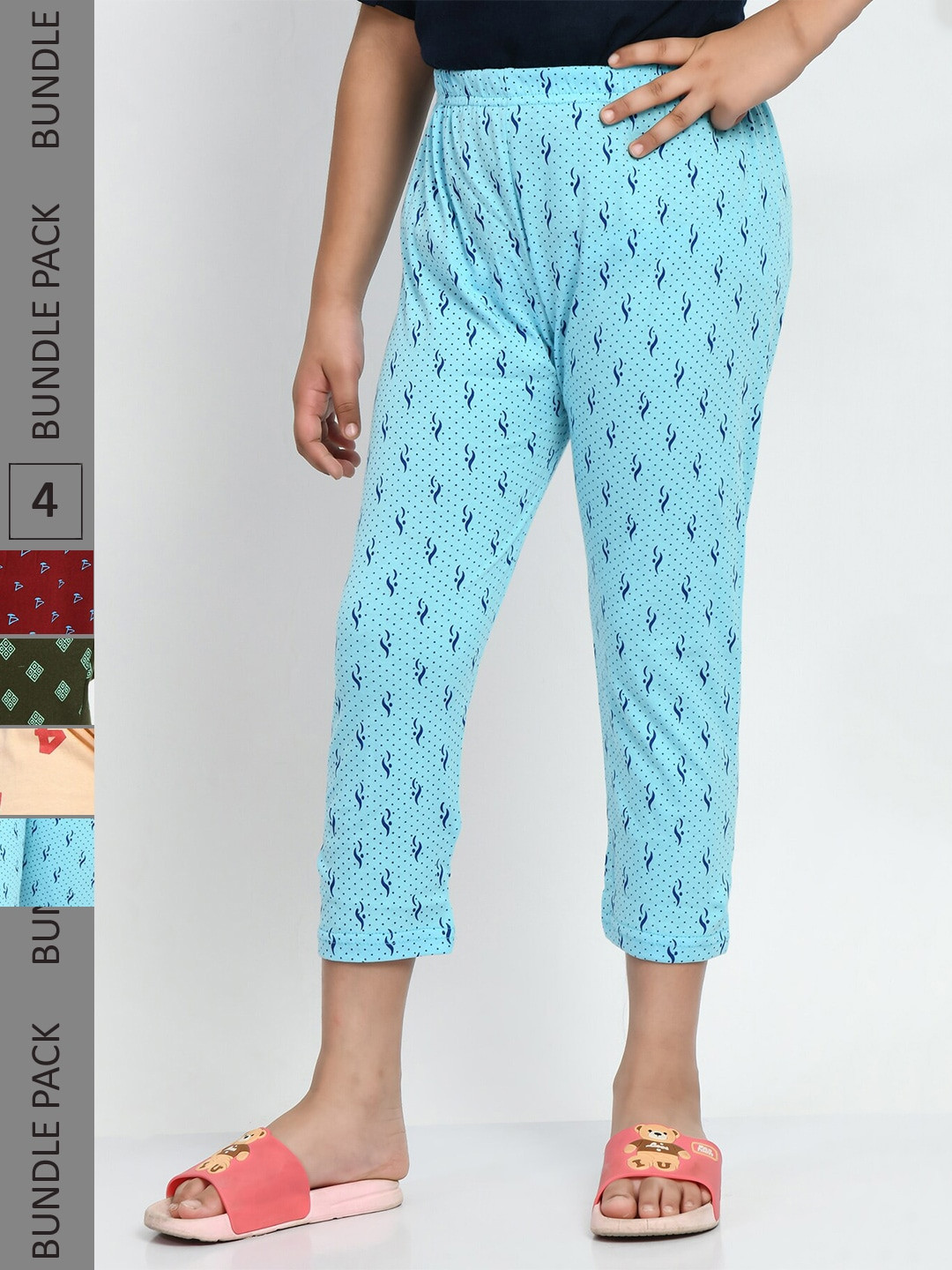 

BAESD Girls Pack of 4 Printed Pure Cotton Capris, Green