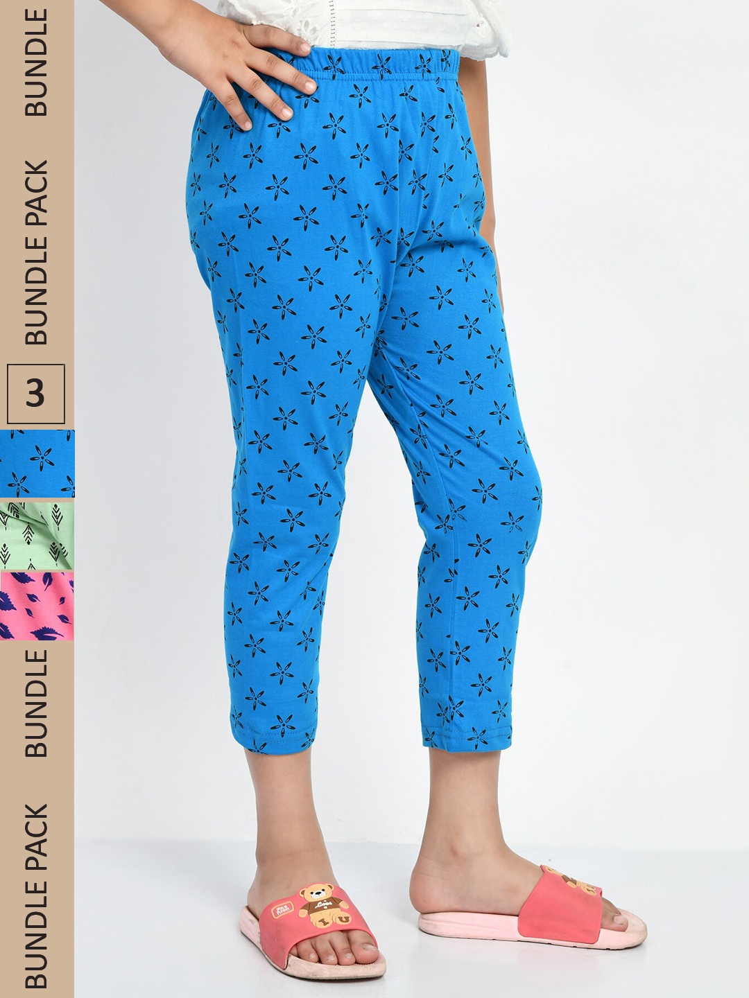 

BAESD Girls Pack of 3 Printed Pure Cotton Capris, Blue