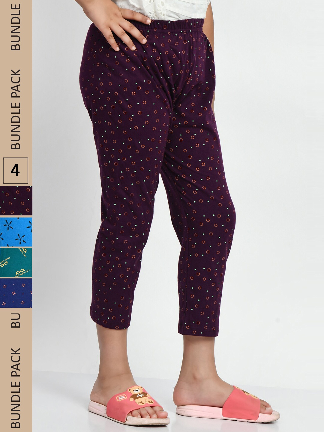 

BAESD Girls Pack Of 5 Mid-Rise Printed Pure Cotton Capris, Purple