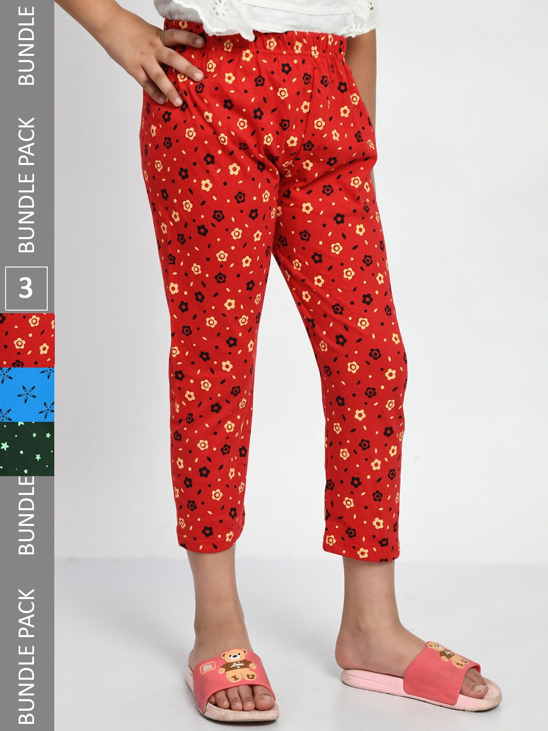 

BAESD Girls Pack of 3 Printed Pure Cotton Capris, Red