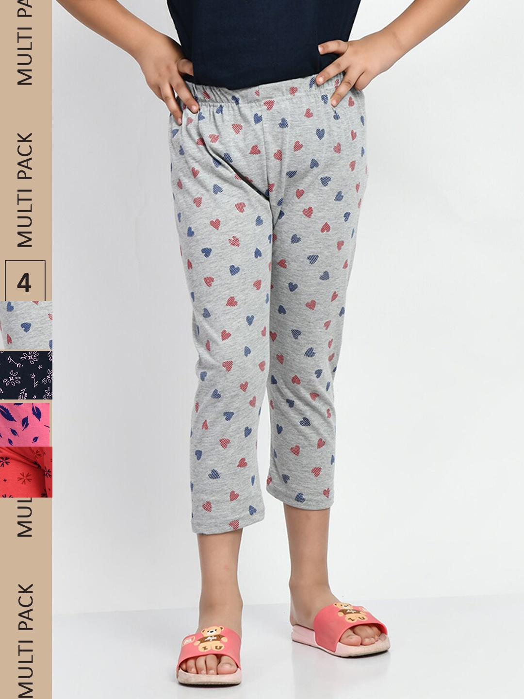 

BAESD Girls Pack Of 4 Printed Pure Cotton Capris, Grey