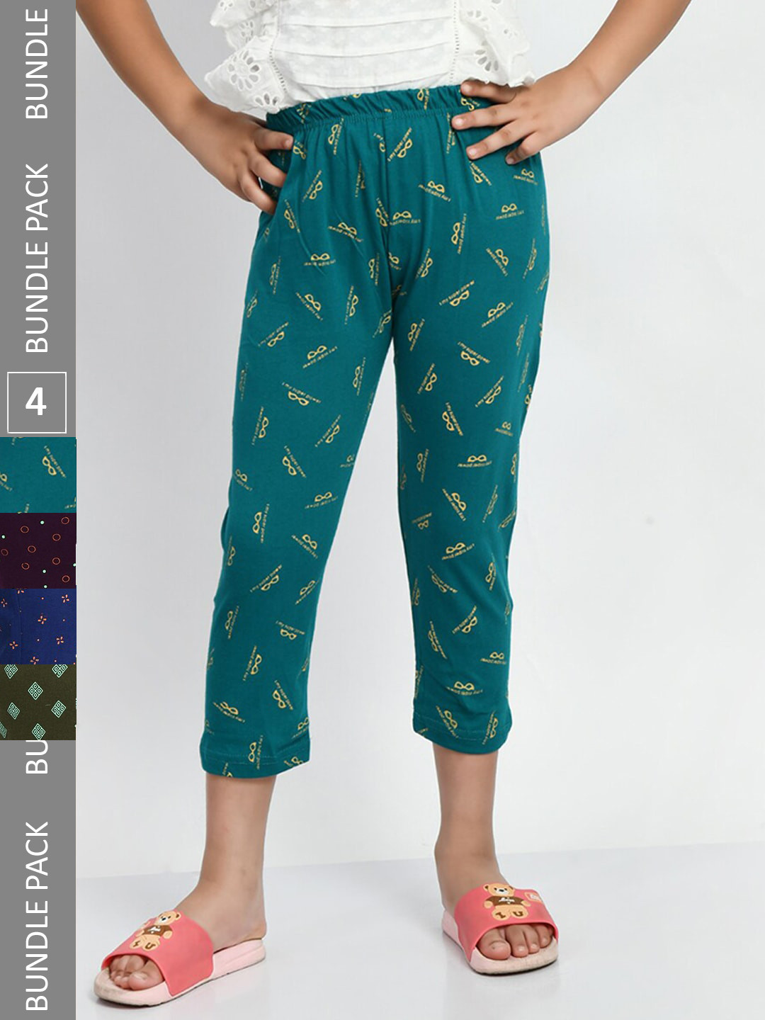 

BAESD Girls Pack Of 4 Printed Pure Cotton Capris, Blue