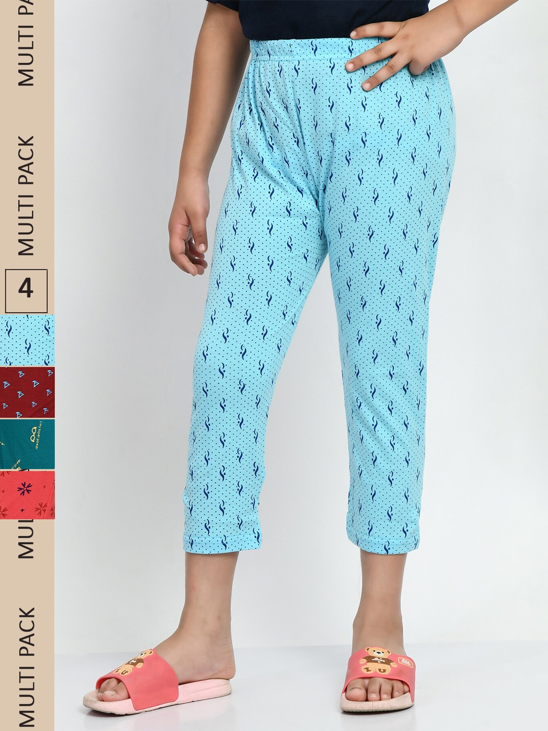 

BAESD Girls Pack of 4 Printed Pure Cotton Capris, Blue