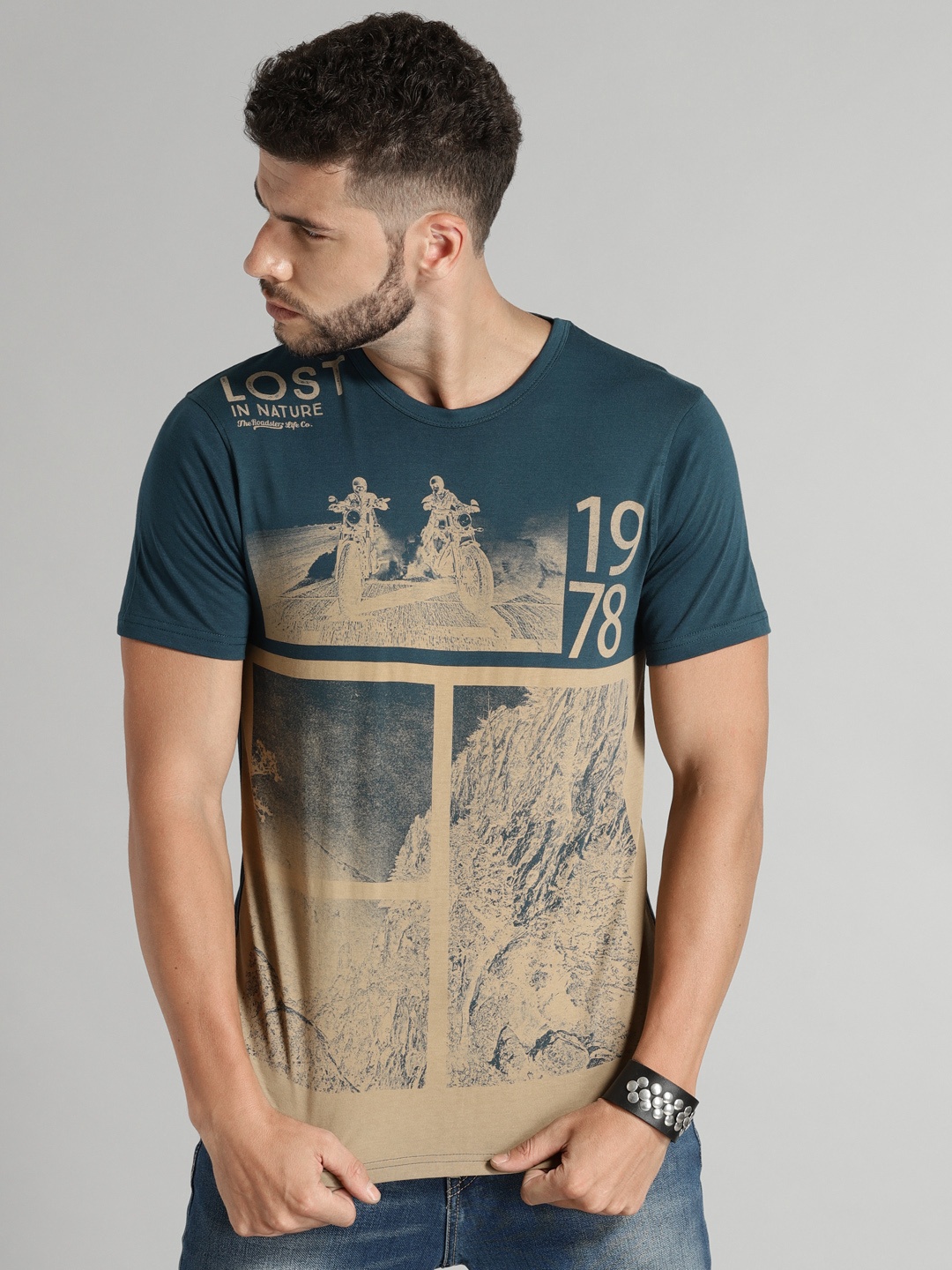 

Roadster Men Teal Blue Graphic Printed Cotton T-shirt