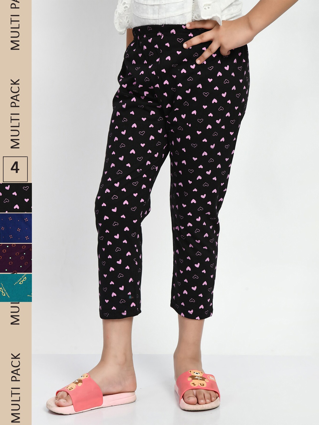 

BAESD Girls Pack Of 4 Printed Pure Cotton Capris, Blue