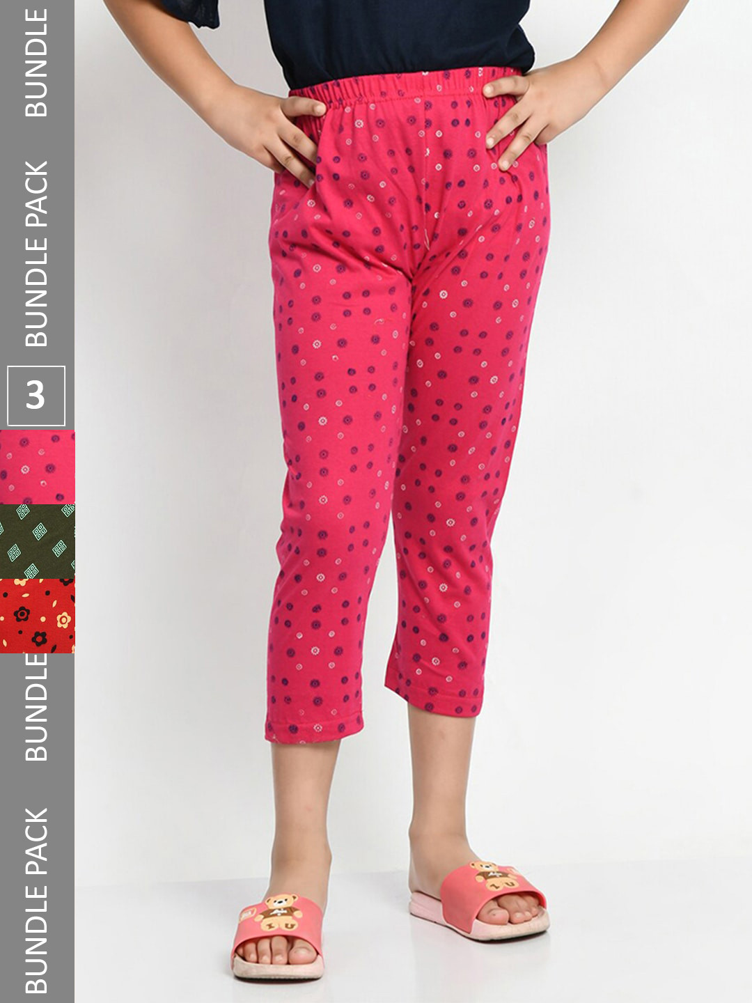 

BAESD Girls Pack Of 3 Mid-Rise Printed Pure Cotton Capris, Green