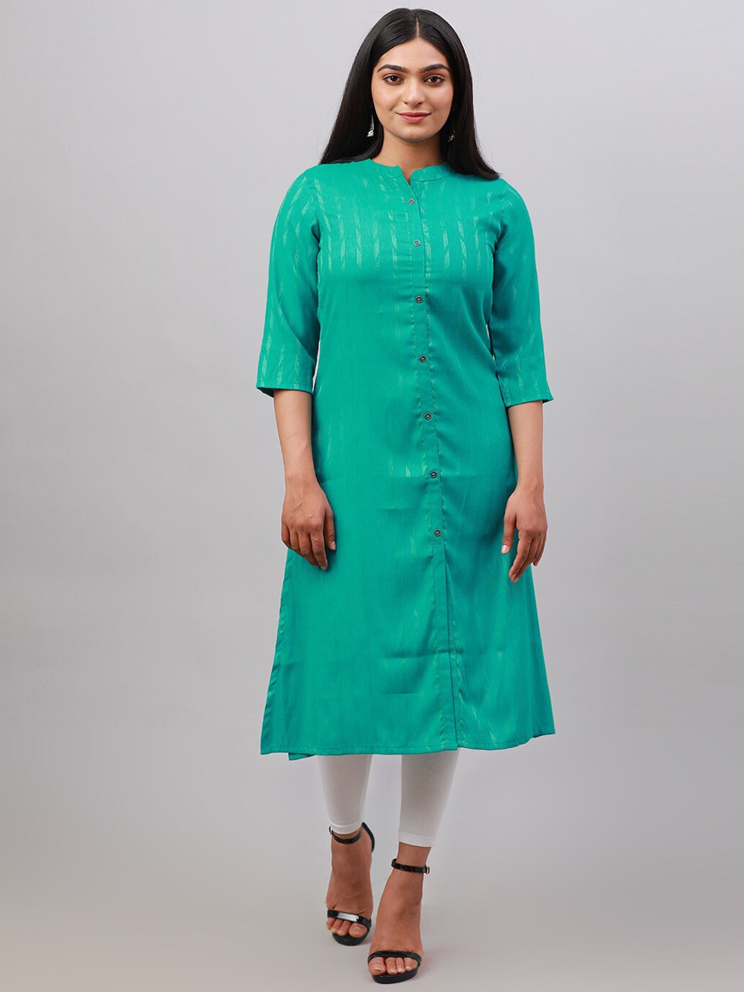 

Alena Abstract Woven Design Mandarin Collar Kurta, Green