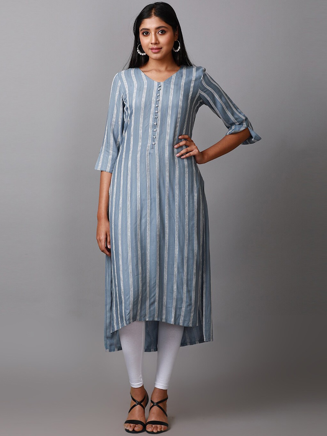 

Alena Striped High Low Kurta, Blue