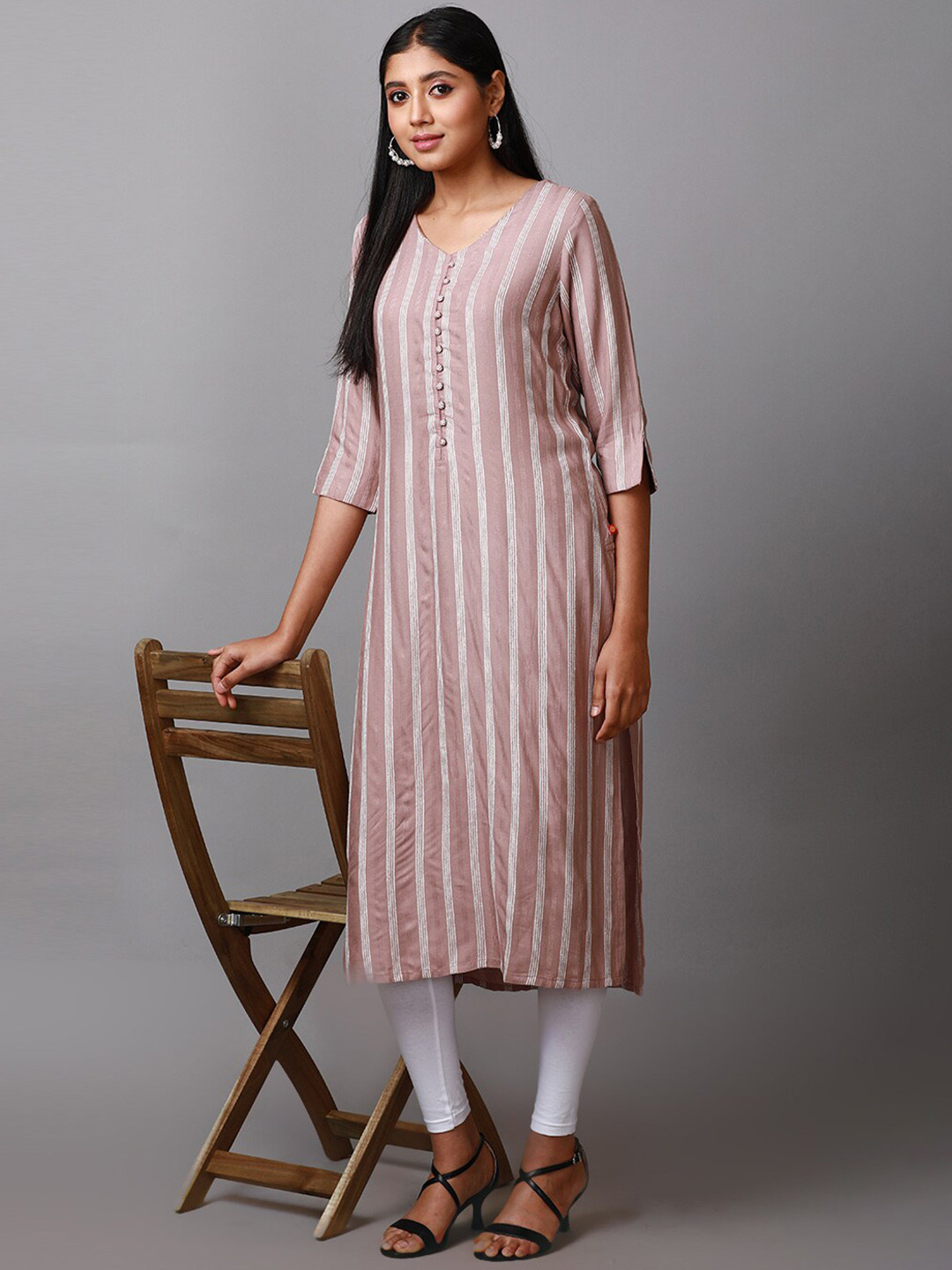 

Alena Striped Straight Kurta, Mauve