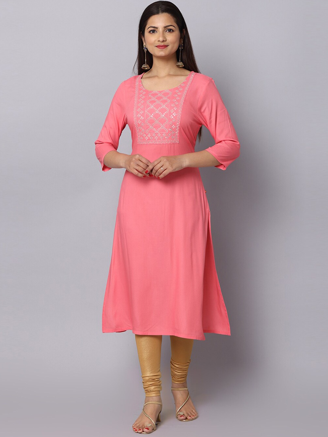 

Alena Ethnic Motifs Embroidered Sequined Straight Kurta, Pink