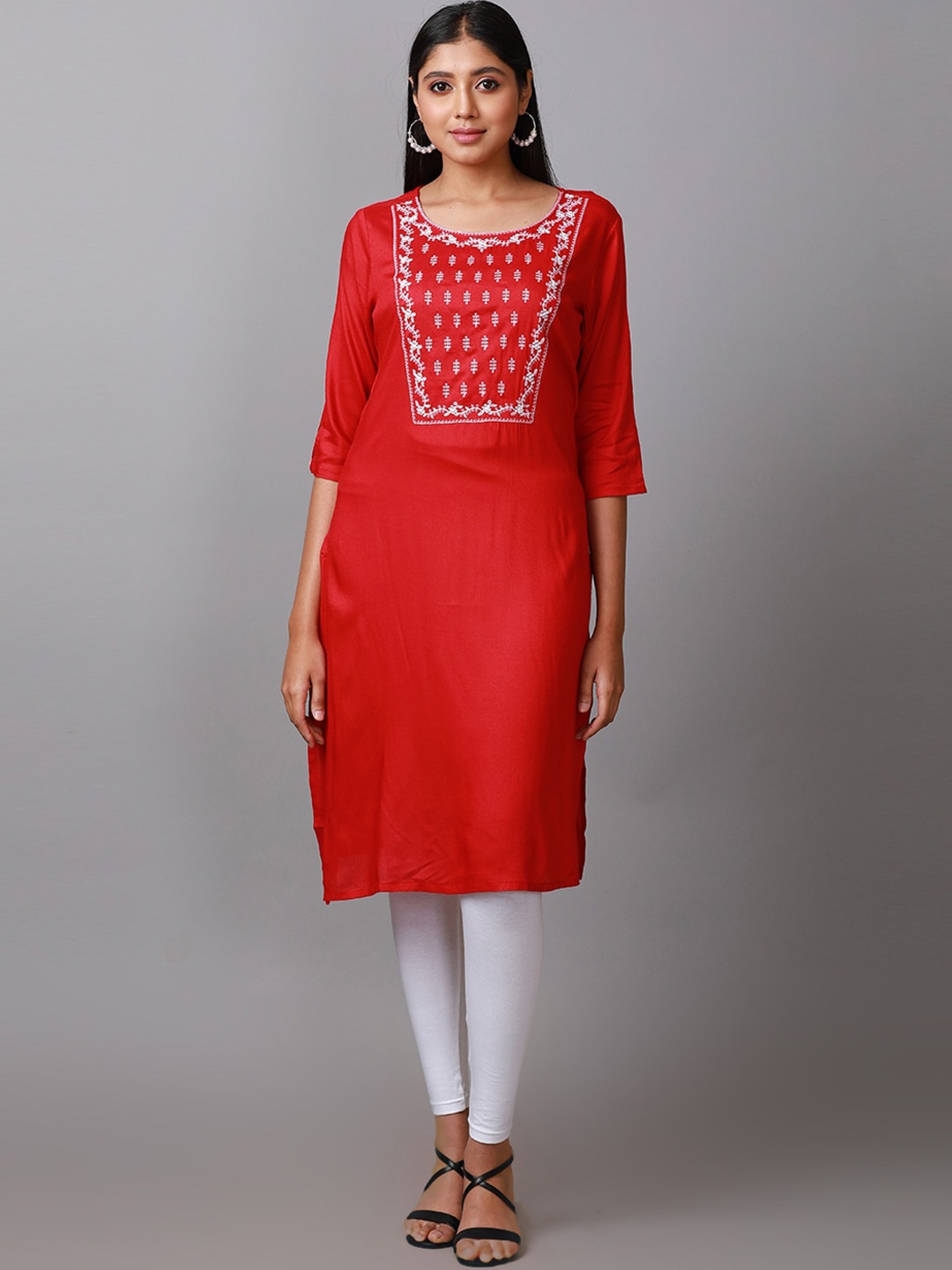 

Alena Ethnic Motifs Embroidered Straight Kurta, Red