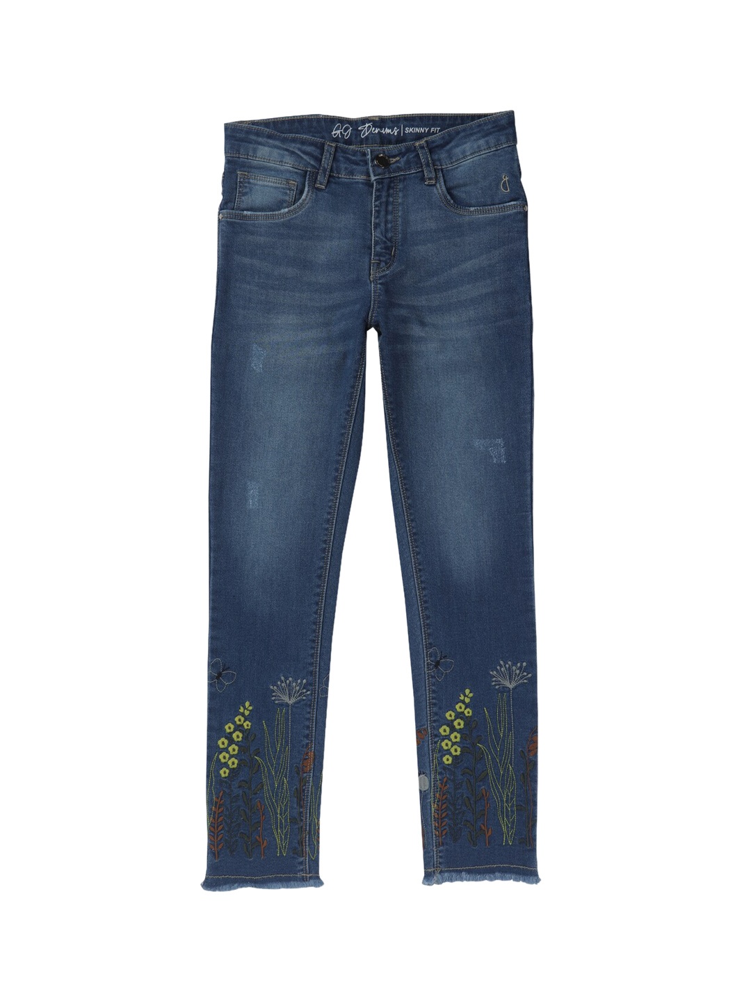 

Gini and Jony Girls Mid-Rise Light Fade Embroidered Clean Look Jeans, Blue