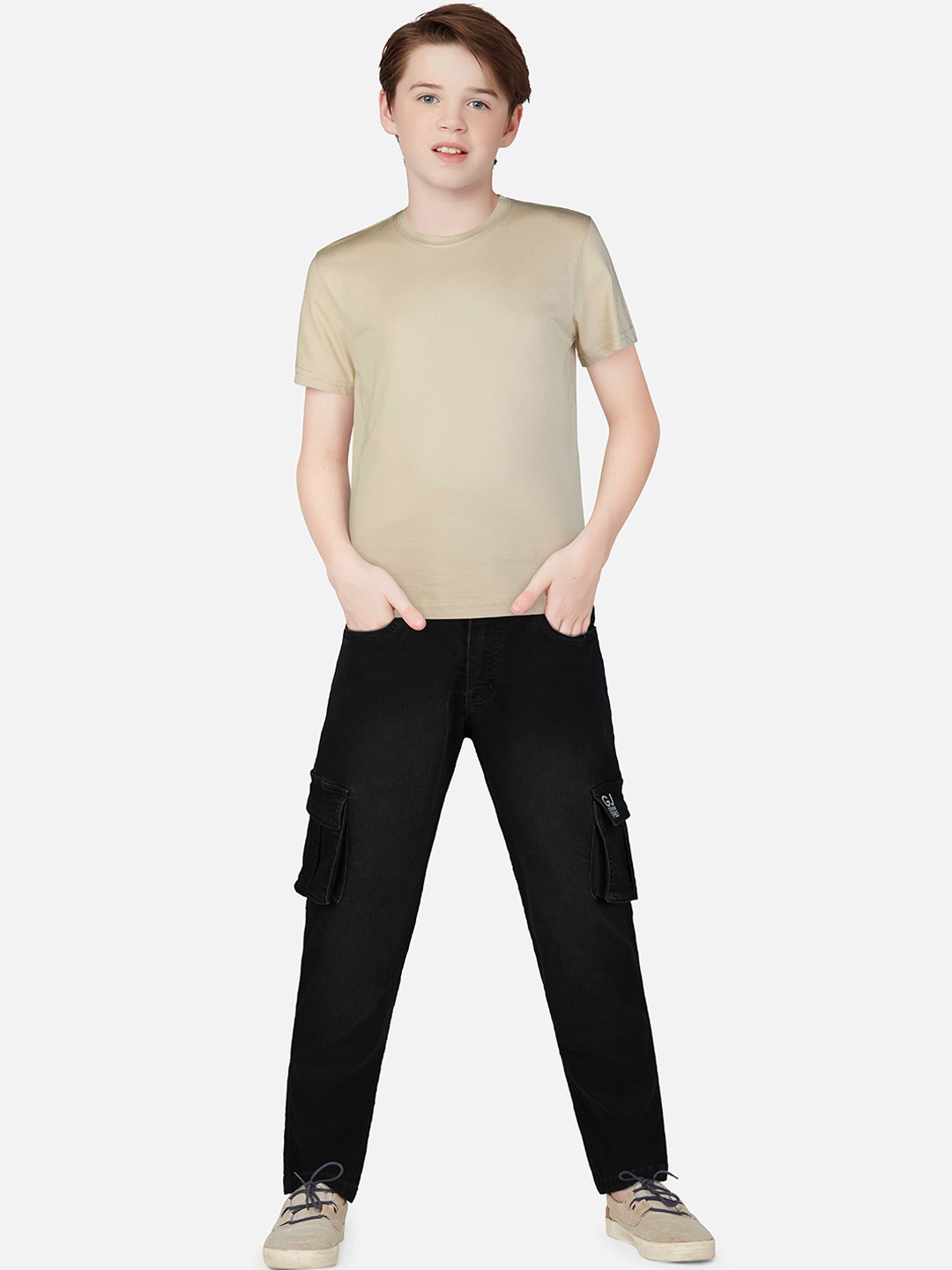 

Gini and Jony Boys Mid Rise Denim Cargo Jeans, Black