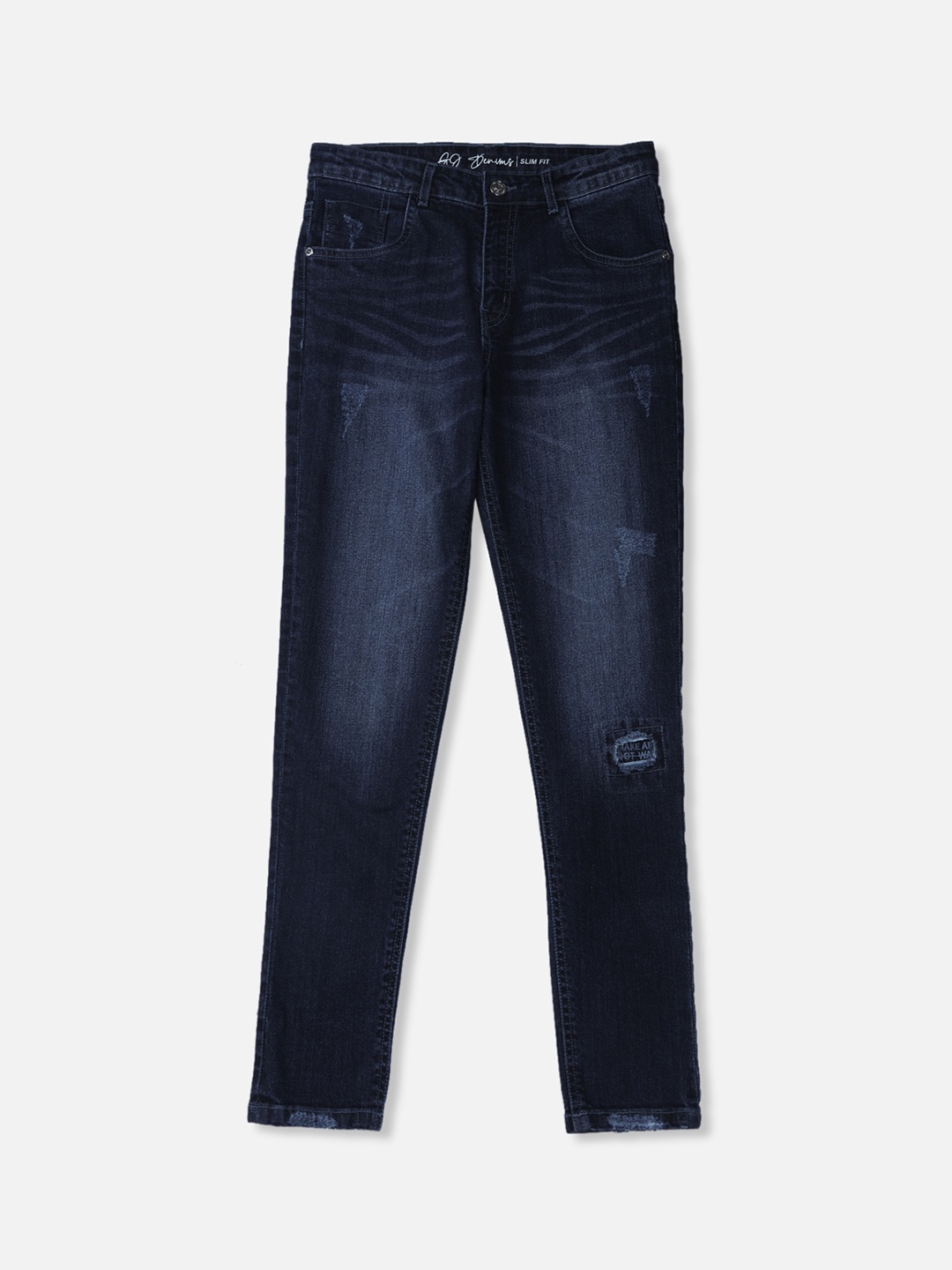 

Gini and Jony Boys Mid Rise Mildly Distressed Light Fade Whiskers Denim Jeans, Blue
