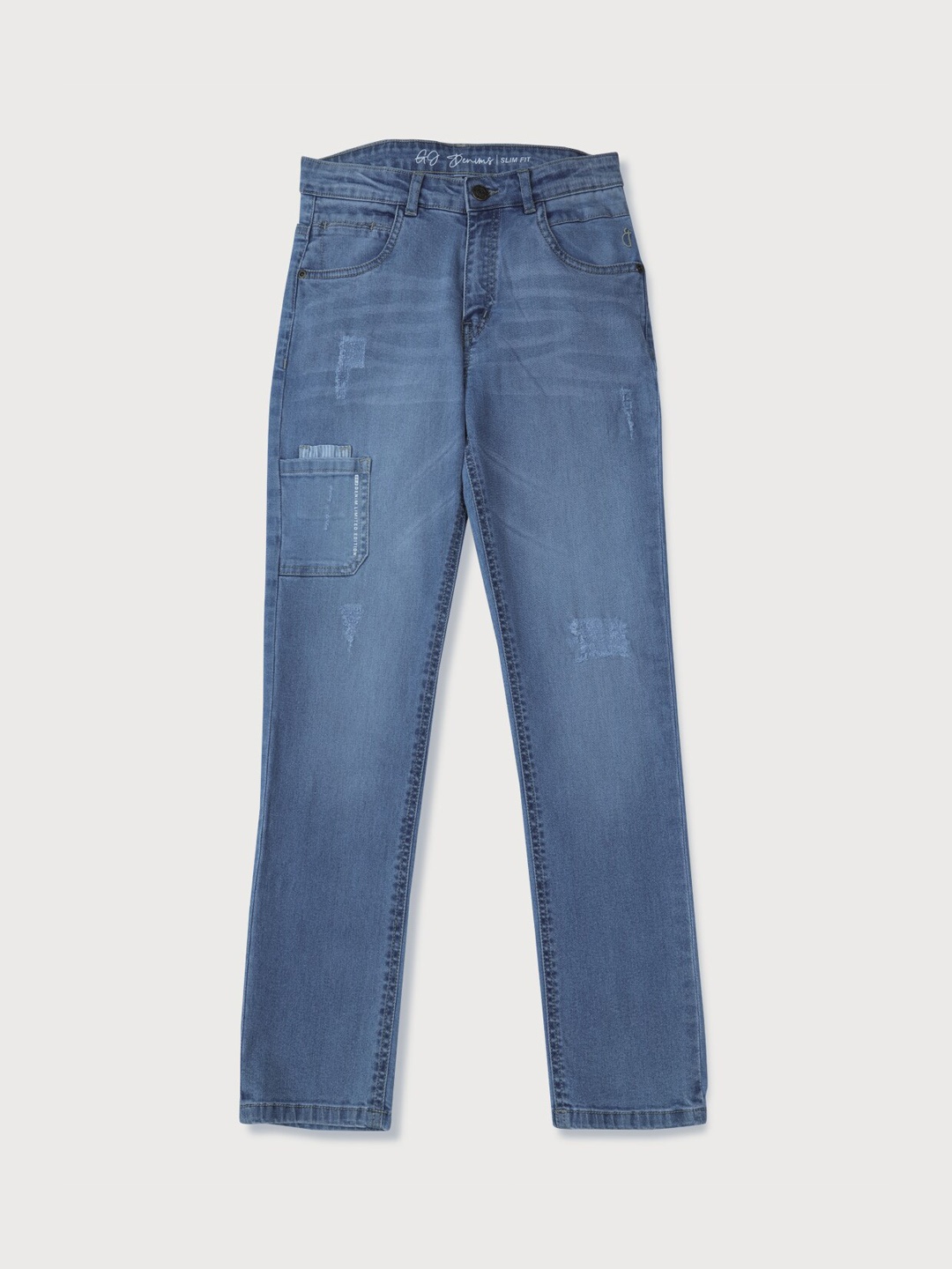 

Gini and Jony Boys Mid Rise Light Fade Whiskers & Chevrons Denim Jeans, Blue