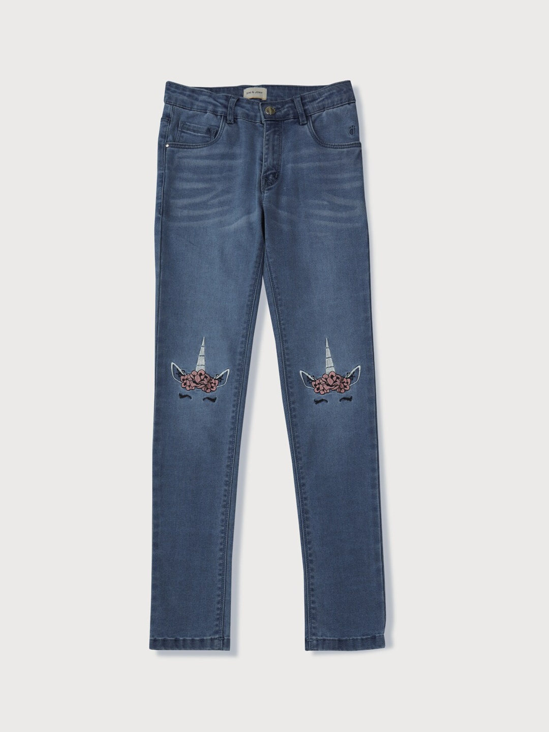

Gini and Jony Girls Clean Look Light Fade Embroidered Whiskers & Chevrons Denim Jeans, Blue