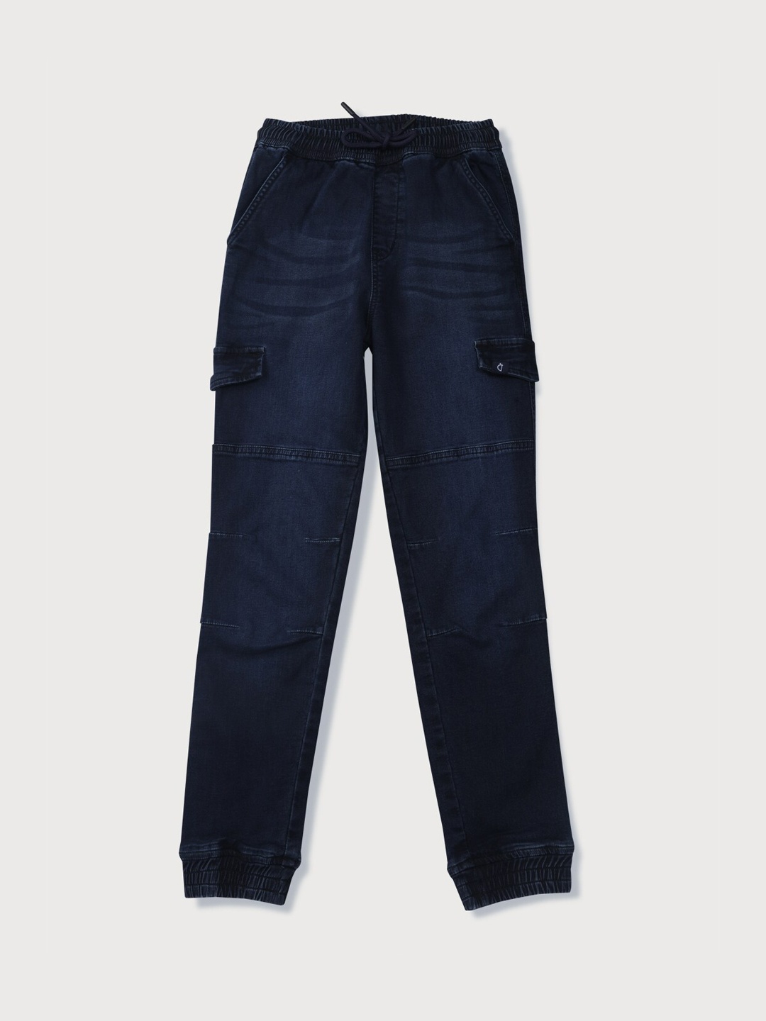 

Gini and Jony Boys Mid Rise Clean Look Light Fade Whiskers Denim Joggers, Navy blue