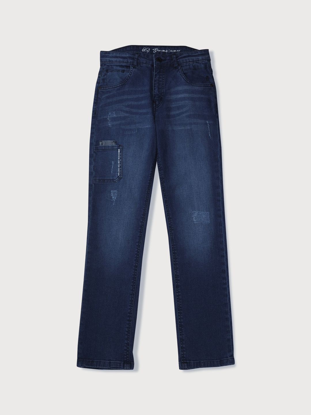 

Gini and Jony Boys Mid-Rise Fight Fade Low Distress Jeans, Navy blue