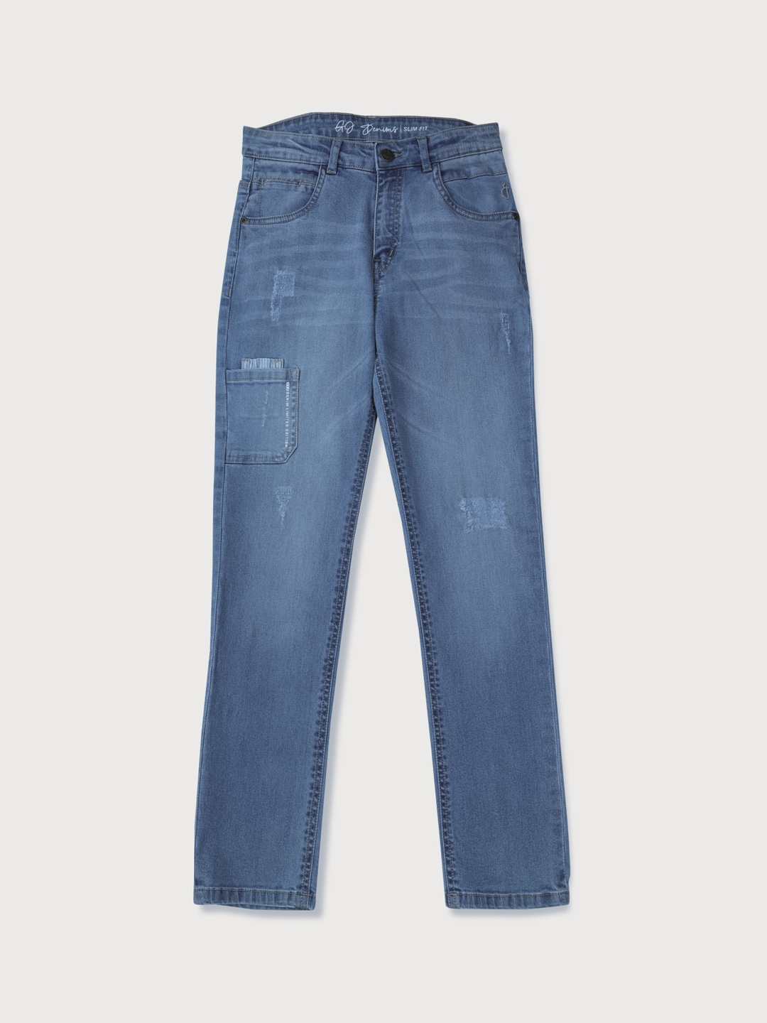 

Gini and Jony Boys Mid Rise Low Distress Light Fade Whiskers Denim Jeans, Blue