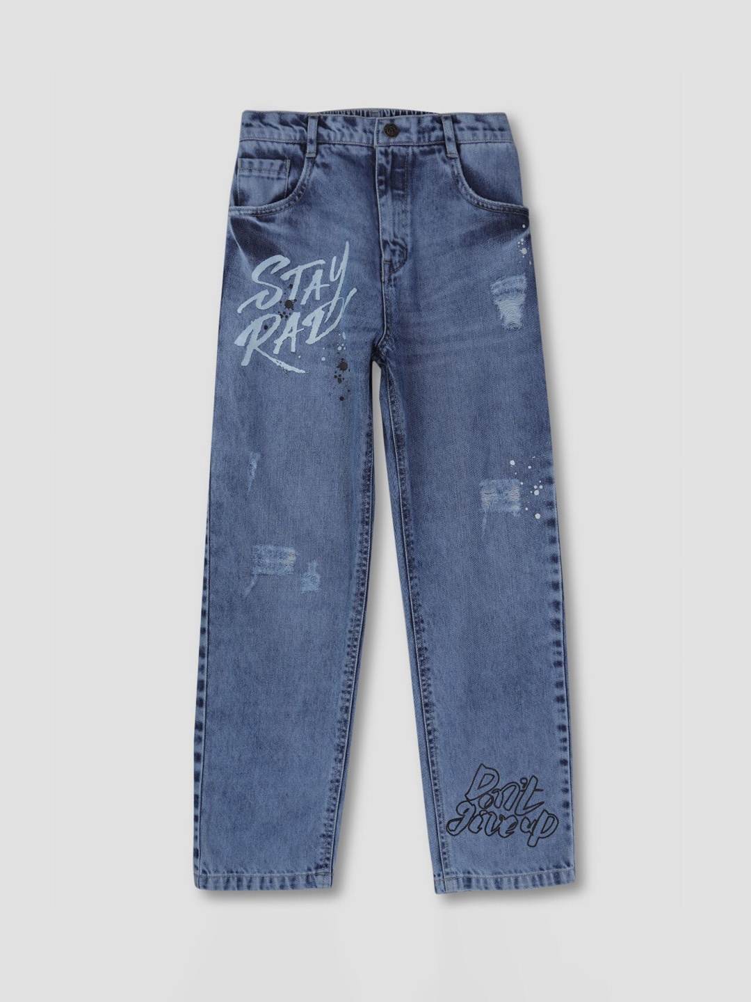 

Gini and Jony Boys Mid-Rise Printed Low Distress Light Fade Jeans, Blue