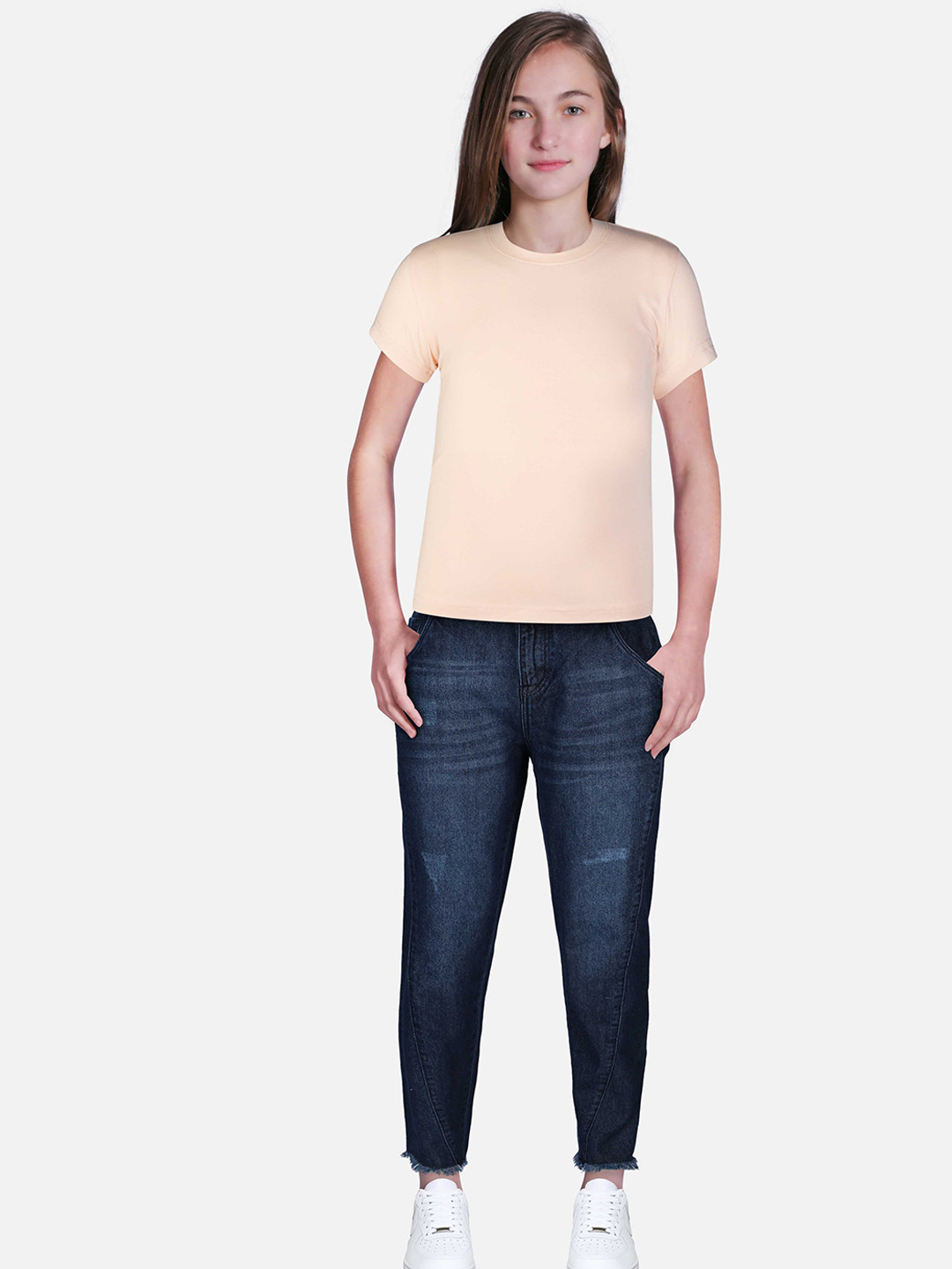 

Gini and Jony Girls Mid-Rise Light Fade Low Distress Jeans, Navy blue
