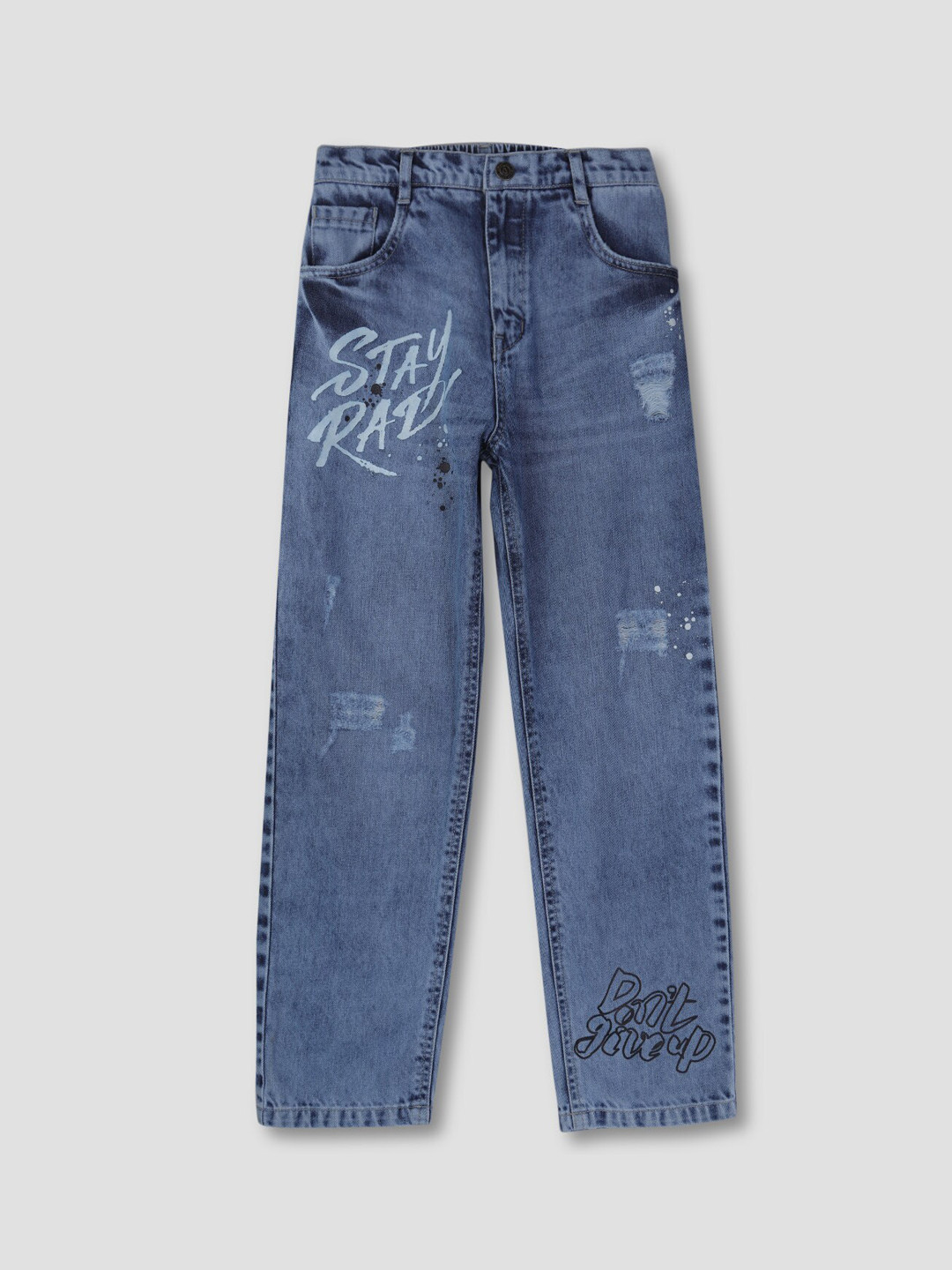 

Gini and Jony Boys Printed Mildly Distressed Light Fade Jeans, Blue
