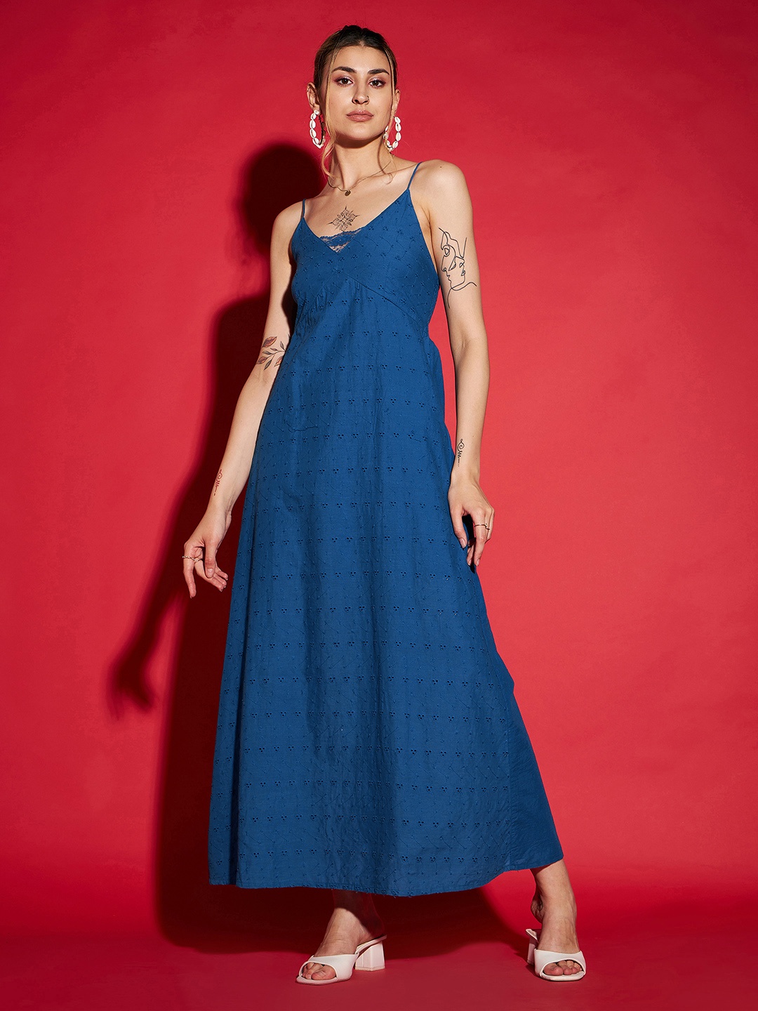 

SASSAFRAS Blue Shoulder Straps A-Line Dress