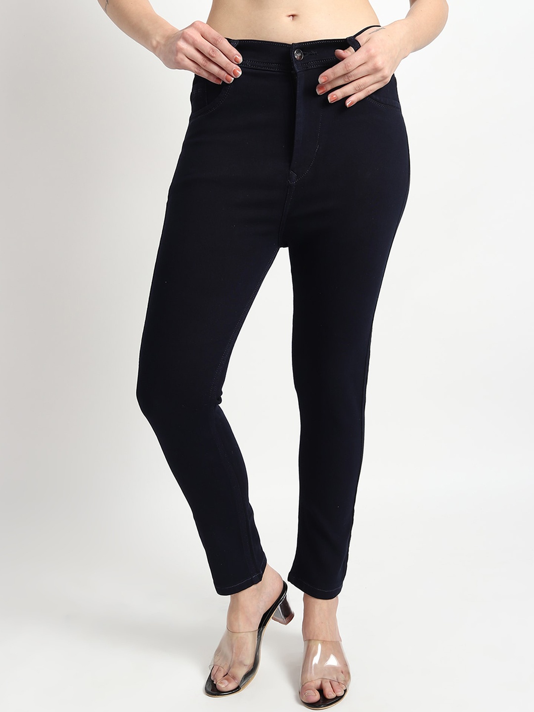 BAESD Women Slim Fit Mid-Rise Clean Look Stretchable Jeans, Black