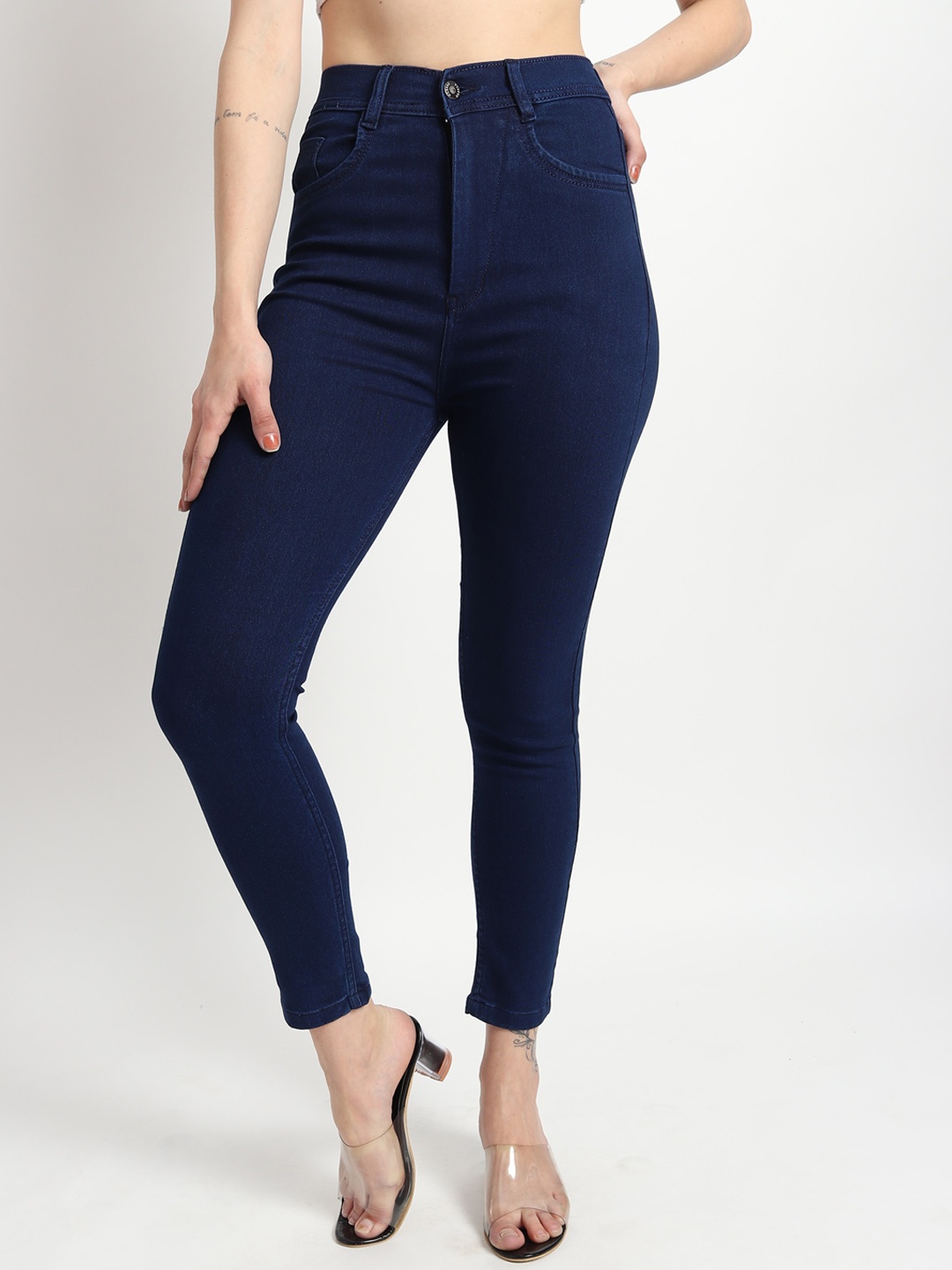 

BAESD Women Slim Fit High-Rise Clean Look Stretchable Jeans, Navy blue