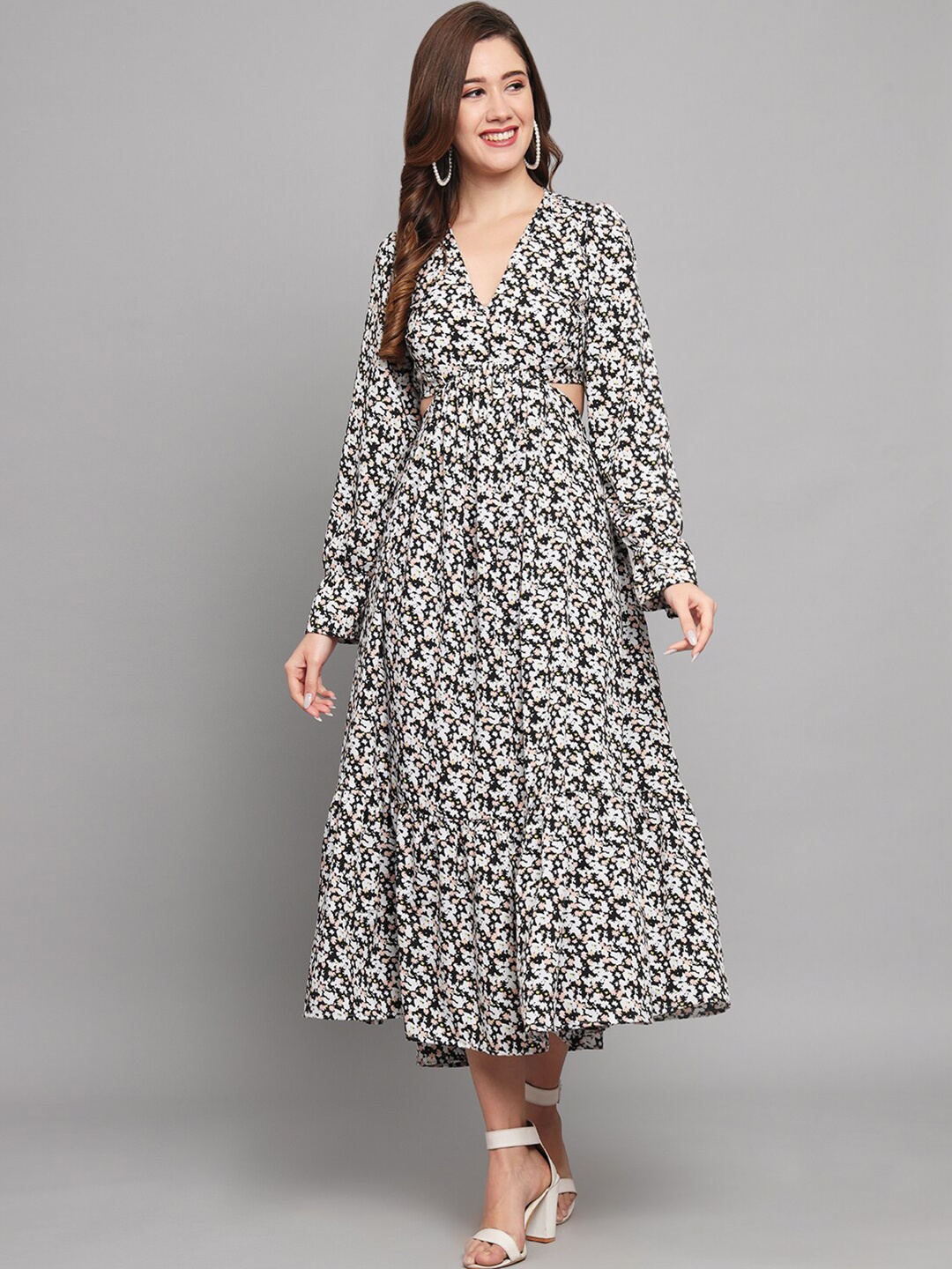 

Funday Fashion Floral Print Crepe A-Line Midi Dress, Off white