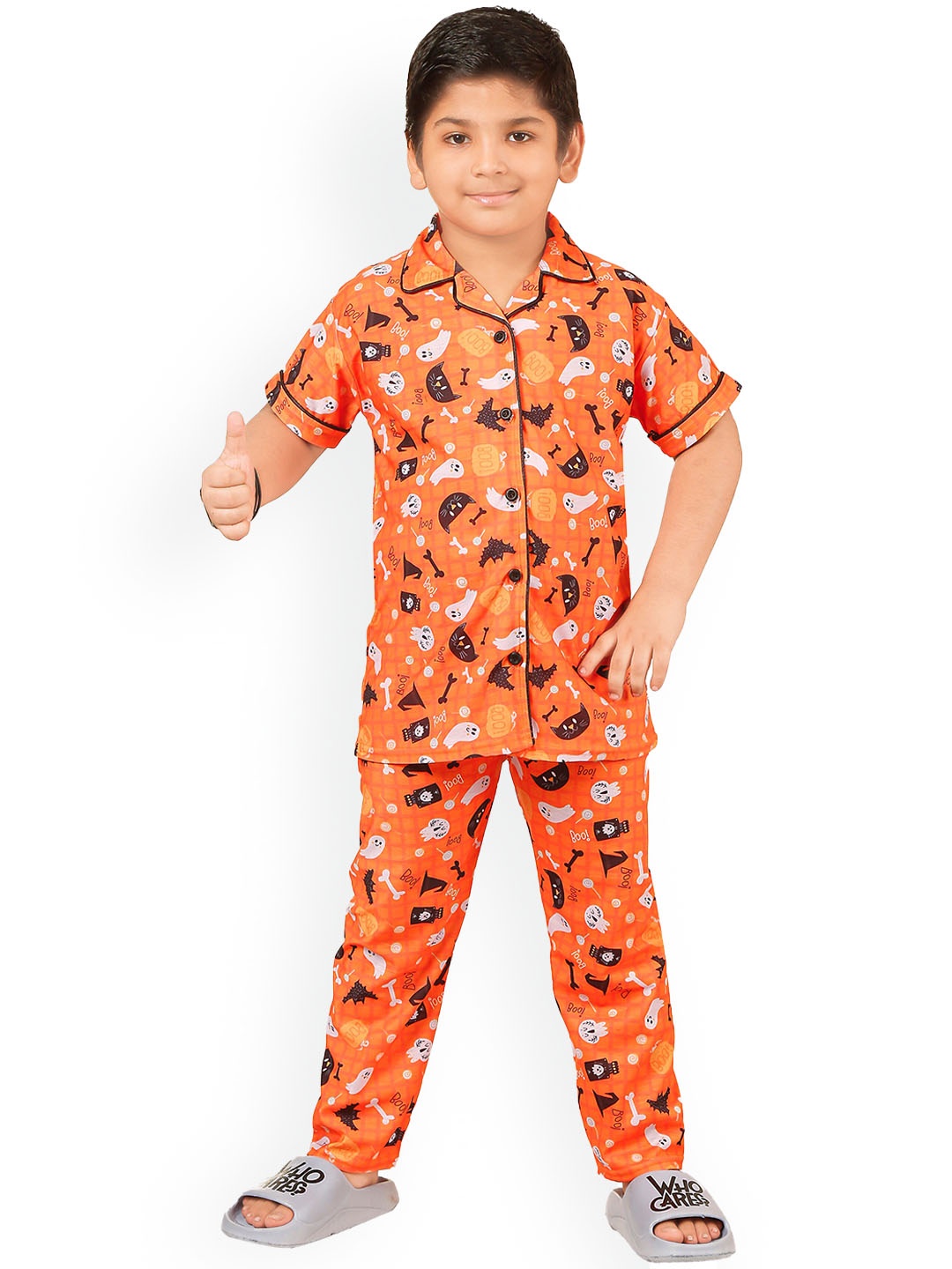 

BURBN Boys Conversational Printed Night Suit, Orange