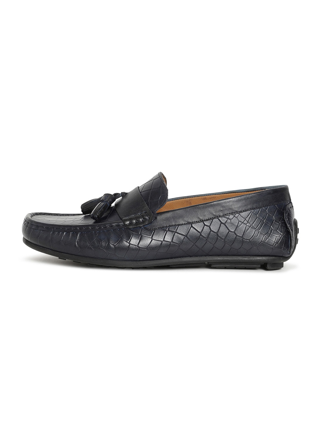 

RARE RABBIT Men Textured Leather Formal Loafers, Navy blue