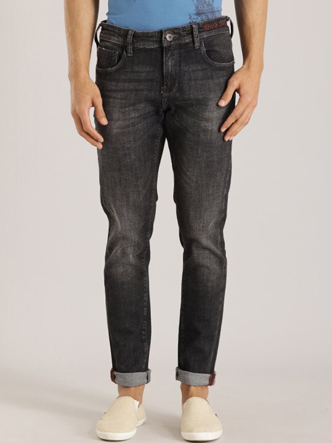

Indian Terrain Men Brooklyn Slim Fit Light Fade Pure Cotton Jeans, Black