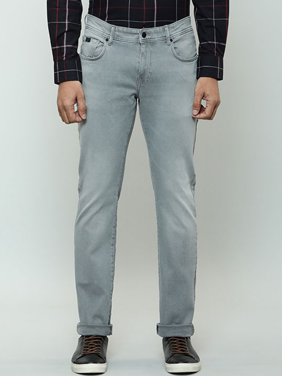 

Indian Terrain Men Brooklyn Mid Rise Pure Cotton Jeans, Grey