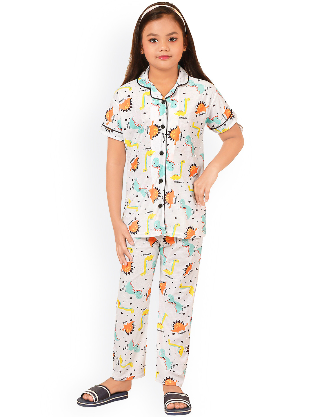 

BURBN Girls Conversational Printed Night Suit, White