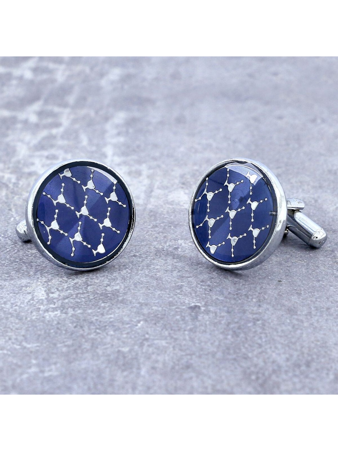 

ZIVOM Silver-Plated Round Printed Formal Cufflinks