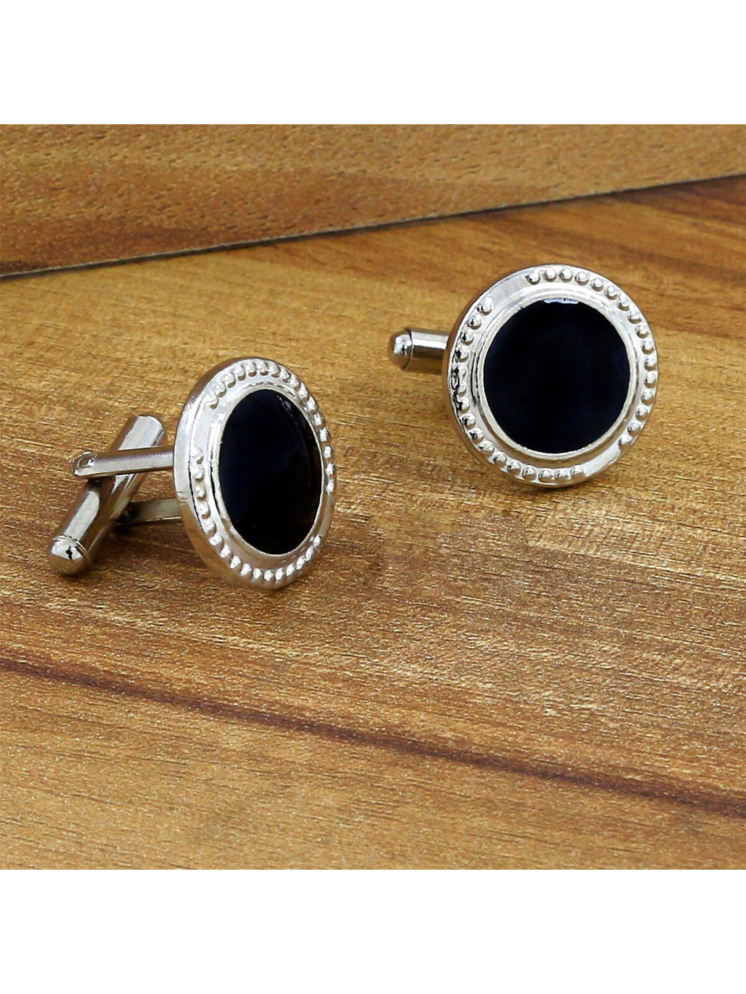 

ZIVOM Round Crystal Formal Cufflinks, Silver