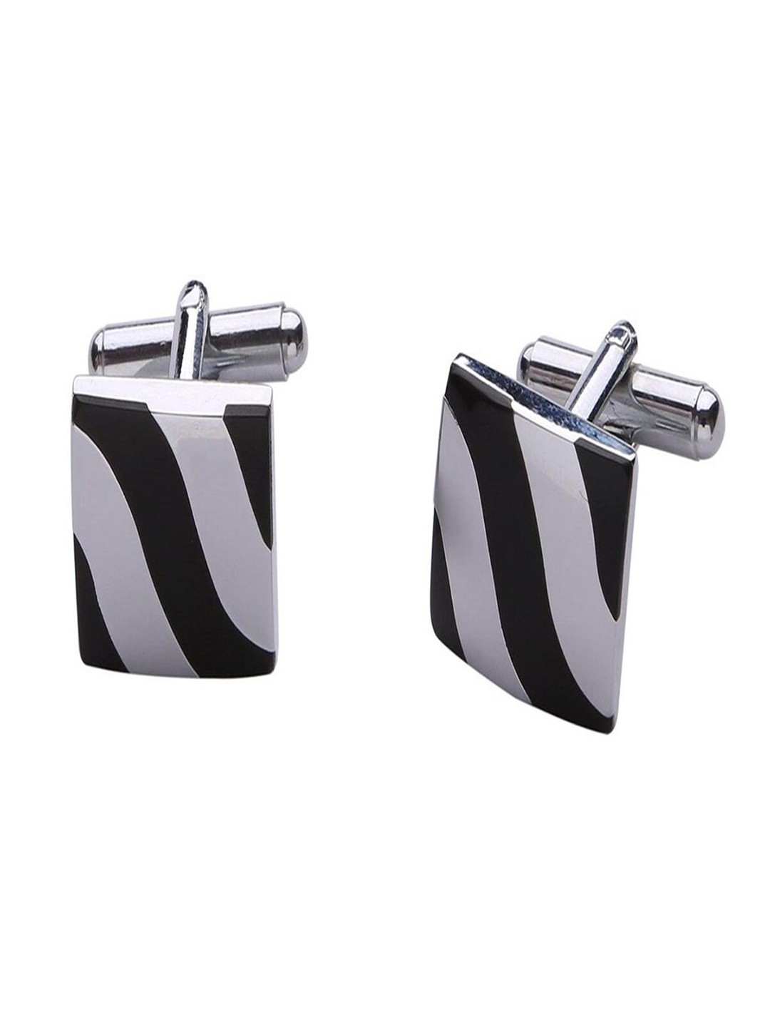 

ZIVOM Men Striped Rectangular Brass Cufflinks, Silver