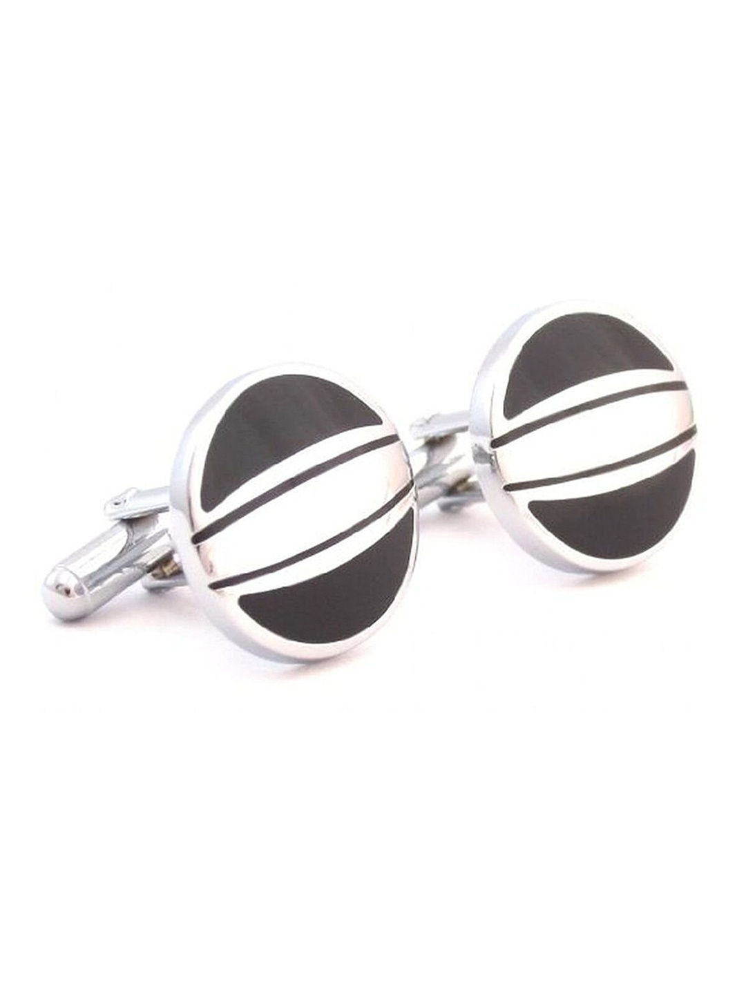 

ZIVOM Men Striped Round Brass Cufflinks, Silver