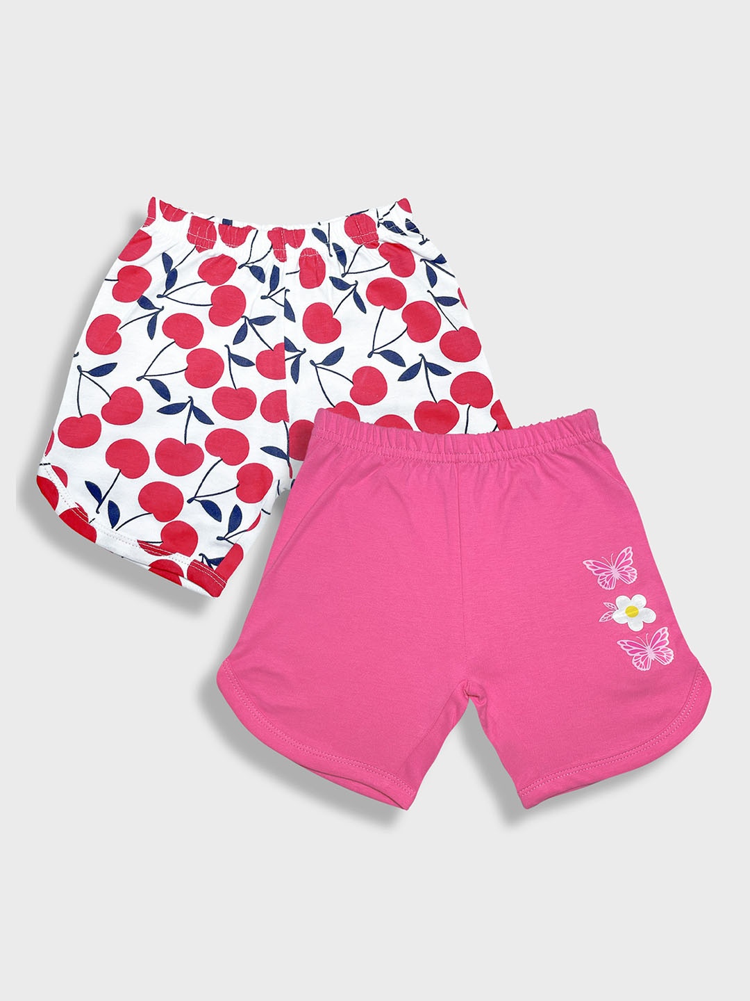 

YK Girls Pack Of 2 Graphic Printed Pure Cotton Shorts, Pink