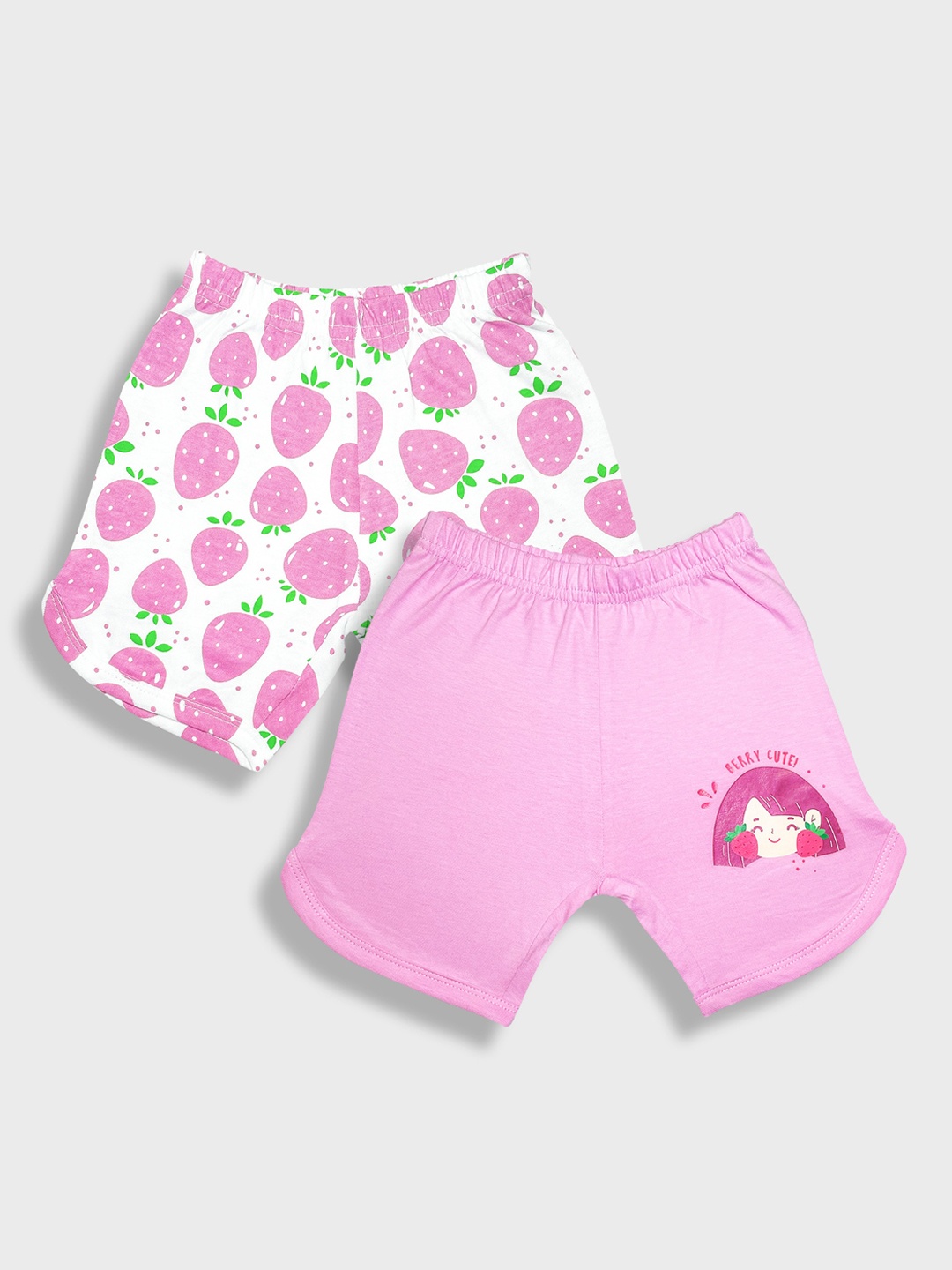 

YK Girls Pack Of 2 Graphic Printed Pure Cotton Shorts, Pink