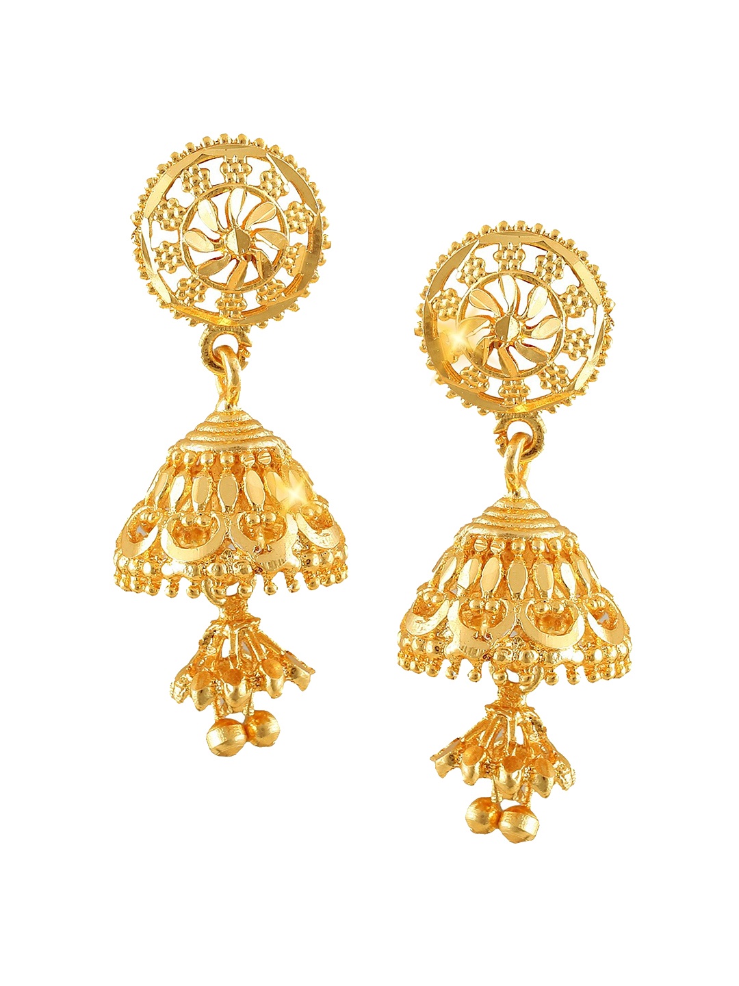 Vighnaharta Gold-Plated Floral Jhumkas Earrings